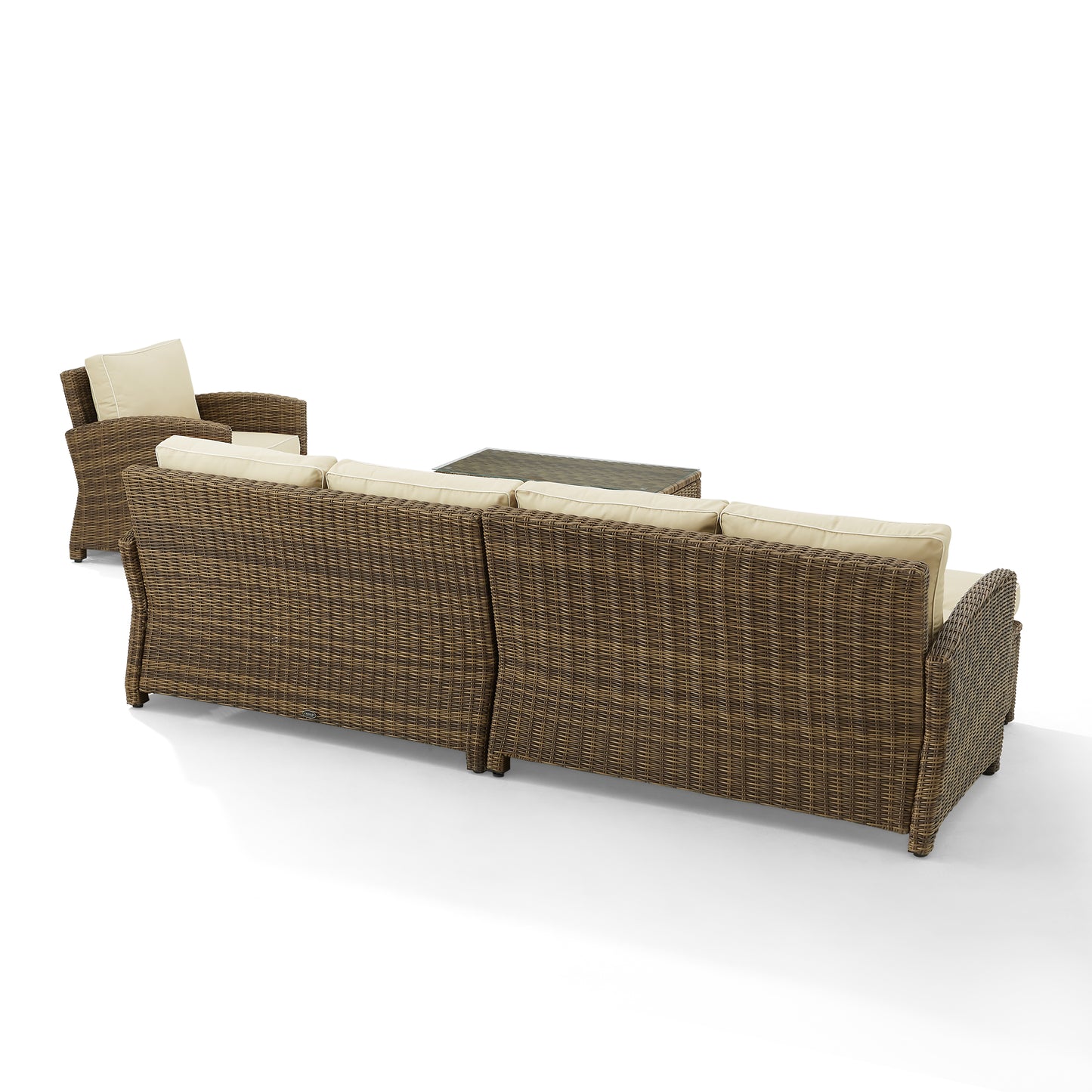 Bradenton 5Pc Outdoor Wicker Sectional Set Sand /Weathered Brown - Left Loveseat, Right Loveseat, Armchair, Coffee Table, & Ottoman