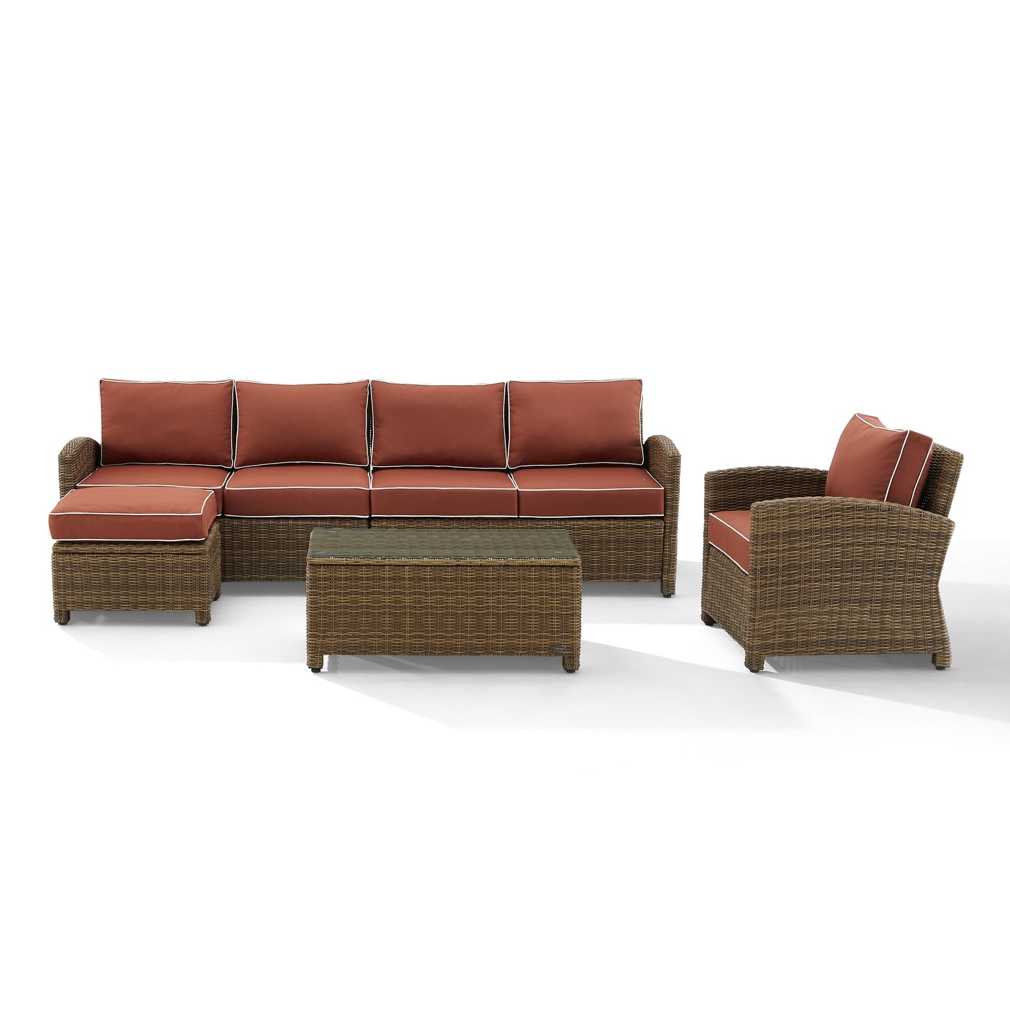 Bradenton 5Pc Outdoor Wicker Sectional Set Sangria /Weathered Brown - Left Loveseat, Right Loveseat, Armchair, Coffee Table, & Ottoman