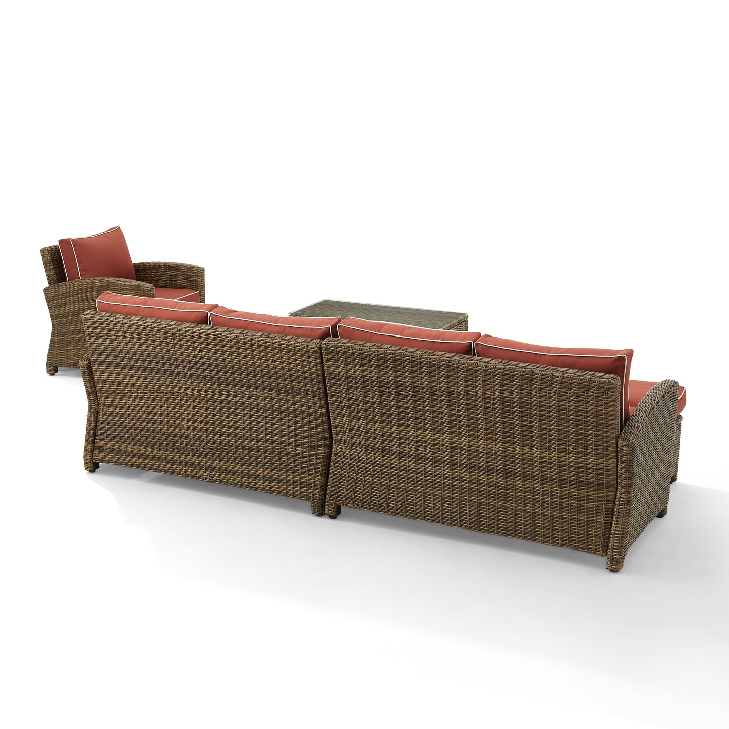 Bradenton 5Pc Outdoor Wicker Sectional Set Sangria /Weathered Brown - Left Loveseat, Right Loveseat, Armchair, Coffee Table, & Ottoman