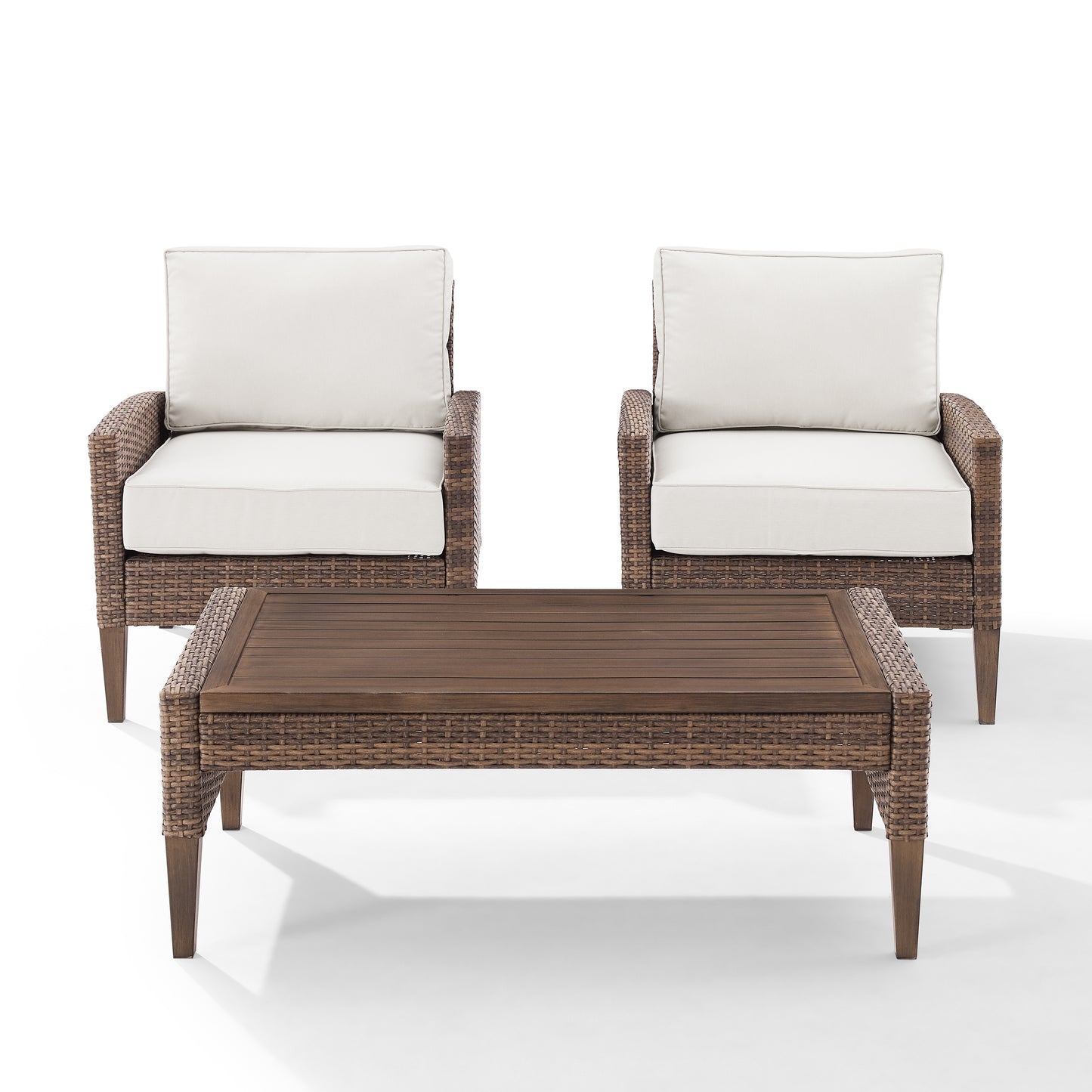 Capella Outdoor Wicker 3Pc Chair Set Creme/Brown - Coffee Table & 2 Armchairs