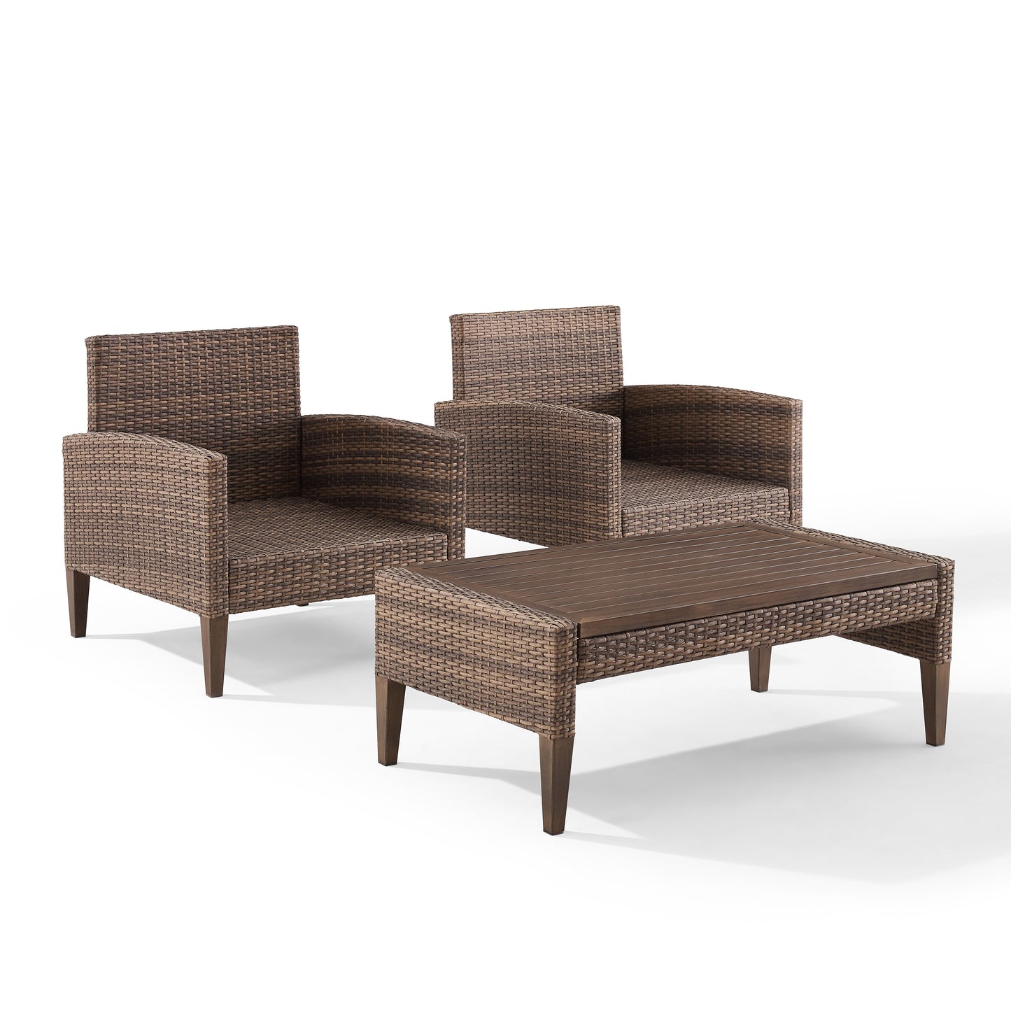 Capella Outdoor Wicker 3Pc Chair Set Creme/Brown - Coffee Table & 2 Armchairs