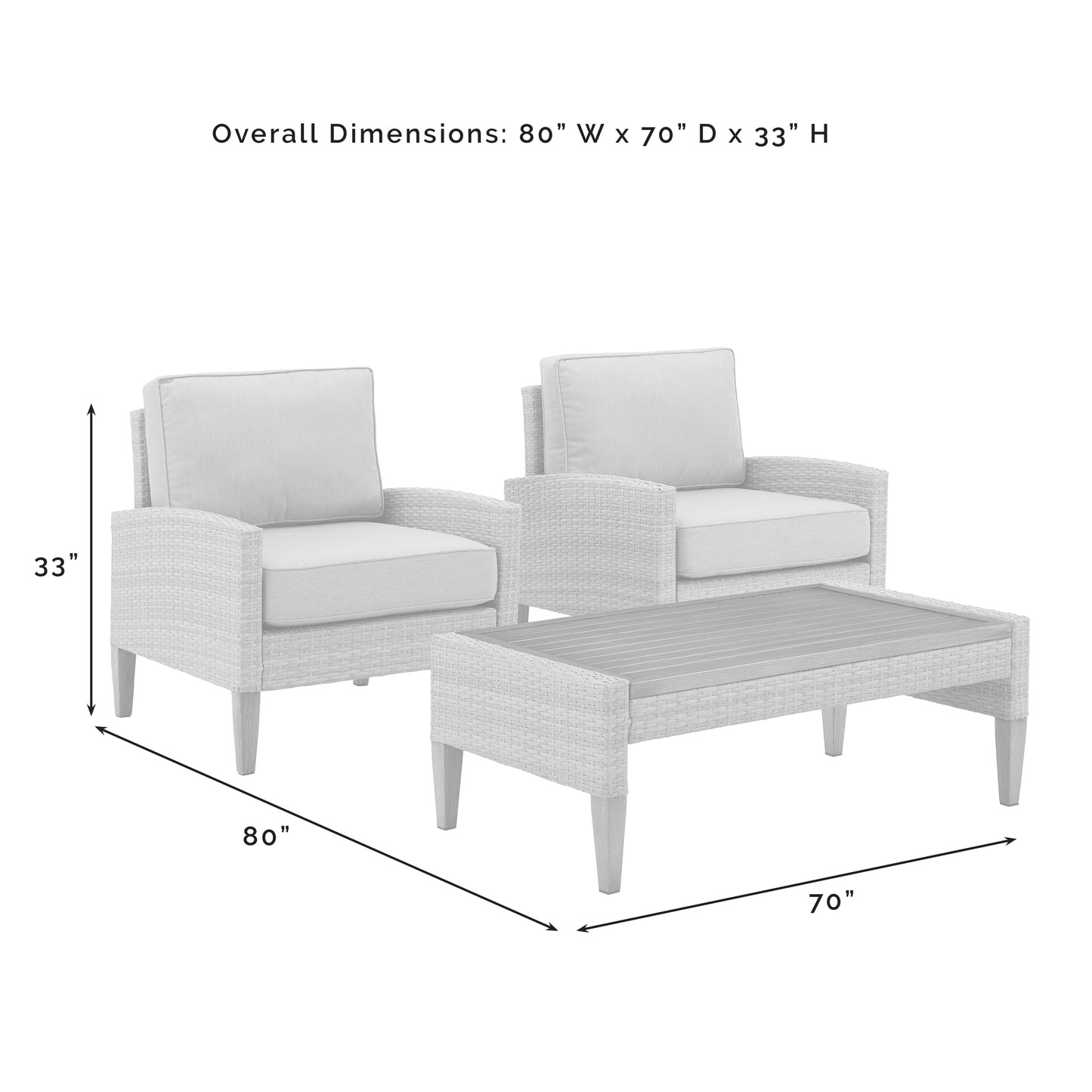 Capella Outdoor Wicker 3Pc Chair Set Creme/Brown - Coffee Table & 2 Armchairs