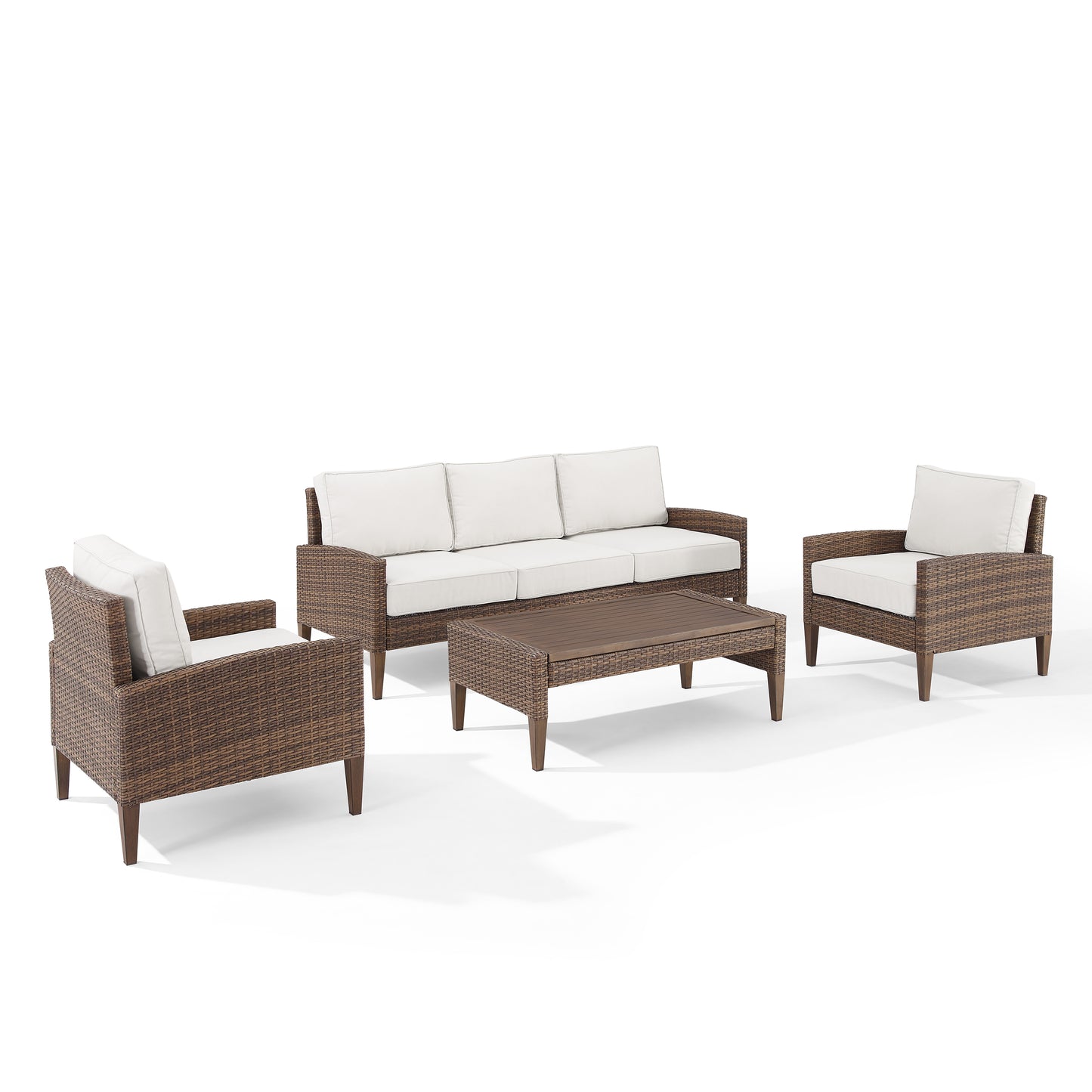 Capella Outdoor Wicker 4Pc Sofa Set Creme/Brown - Coffee Table, Sofa, & 2 Armchairs