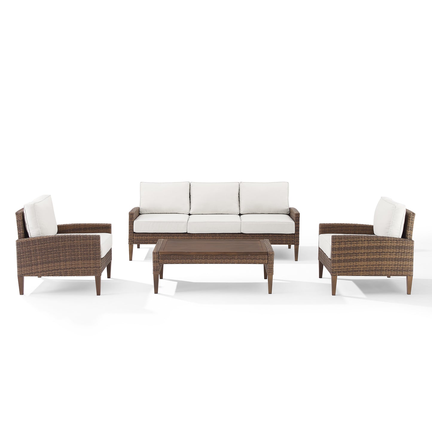 Capella Outdoor Wicker 4Pc Sofa Set Creme/Brown - Coffee Table, Sofa, & 2 Armchairs