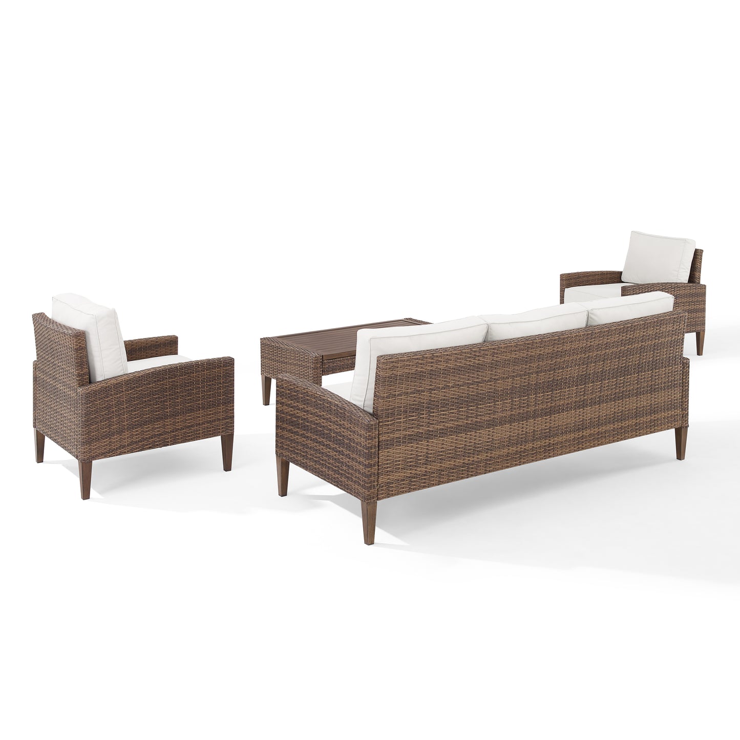 Capella Outdoor Wicker 4Pc Sofa Set Creme/Brown - Coffee Table, Sofa, & 2 Armchairs