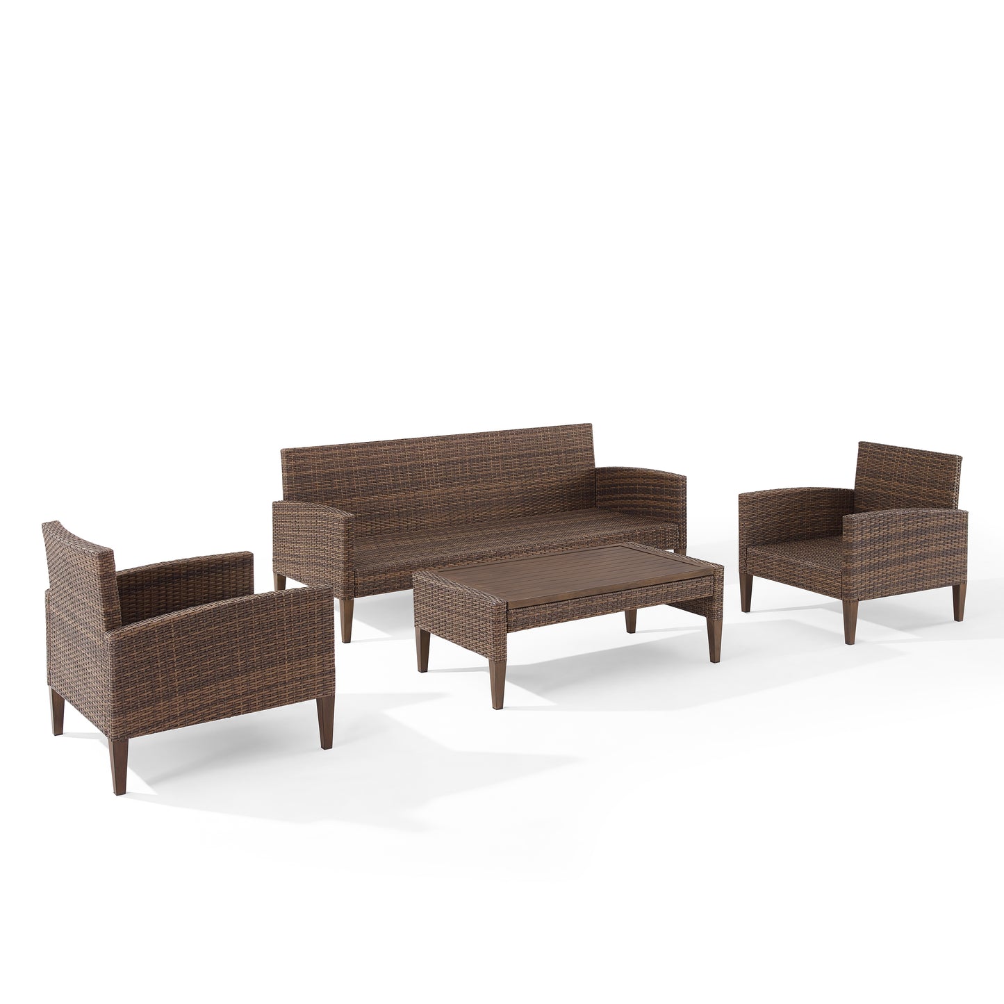 Capella Outdoor Wicker 4Pc Sofa Set Creme/Brown - Coffee Table, Sofa, & 2 Armchairs