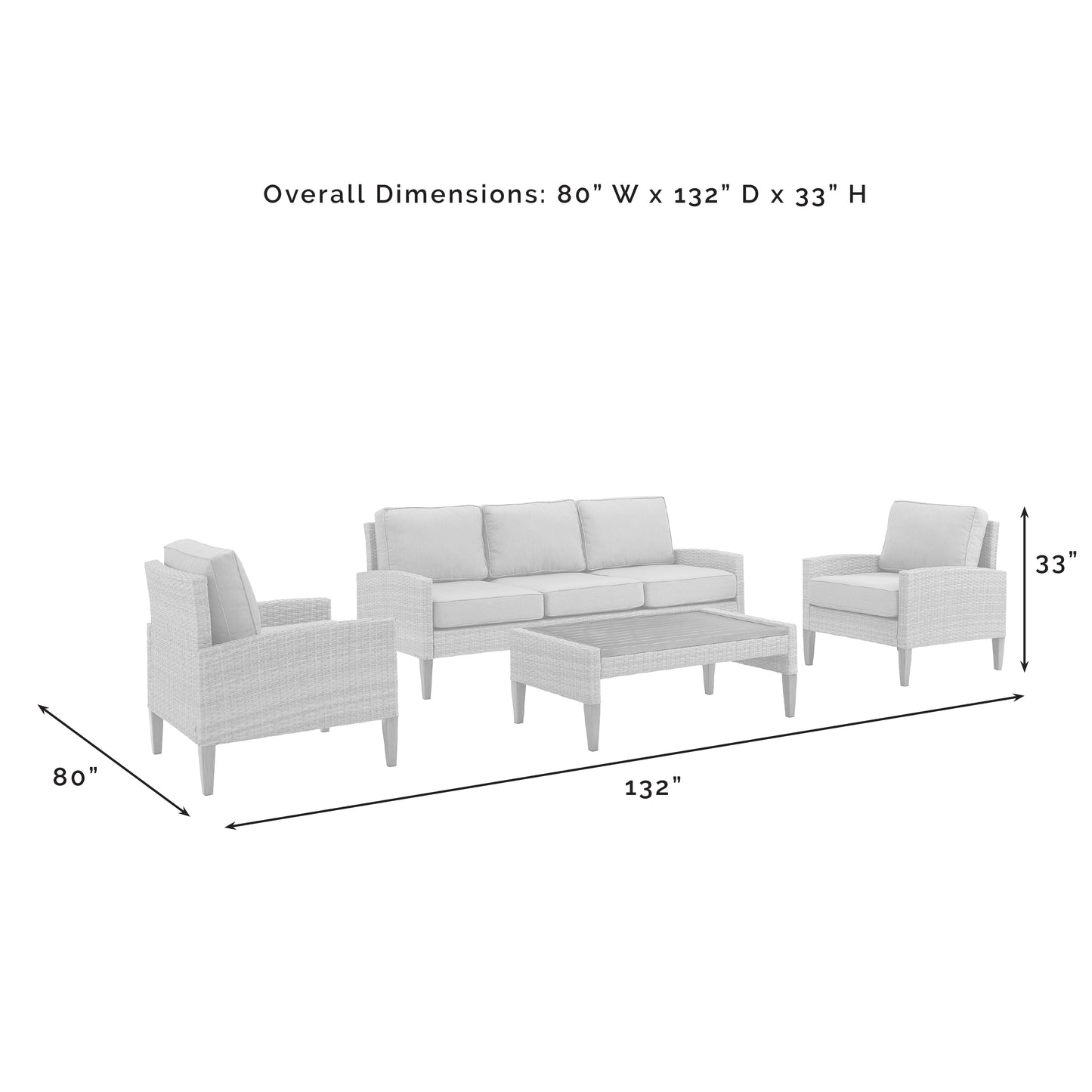 Capella Outdoor Wicker 4Pc Sofa Set Creme/Brown - Coffee Table, Sofa, & 2 Armchairs