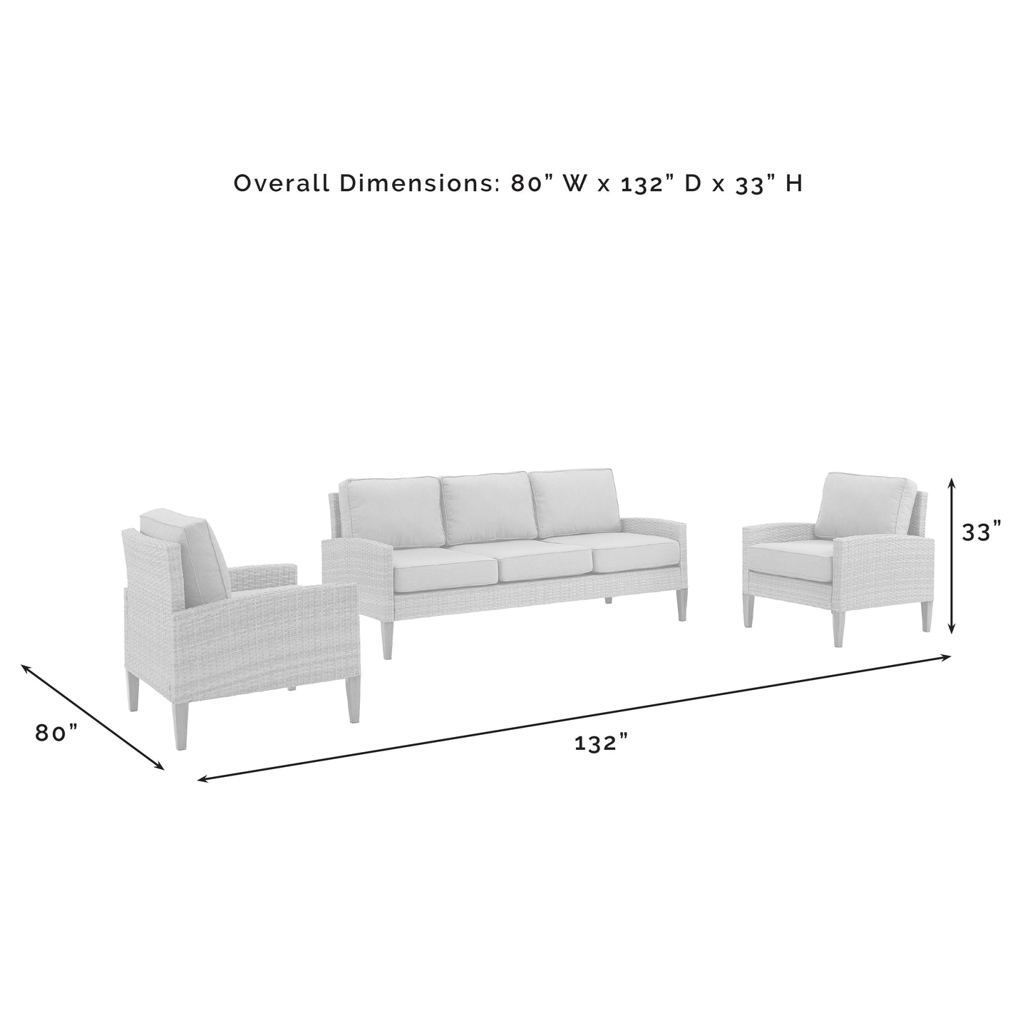 Capella Outdoor Wicker 3Pc Sofa Set Creme/Brown - Sofa & 2 Armchairs