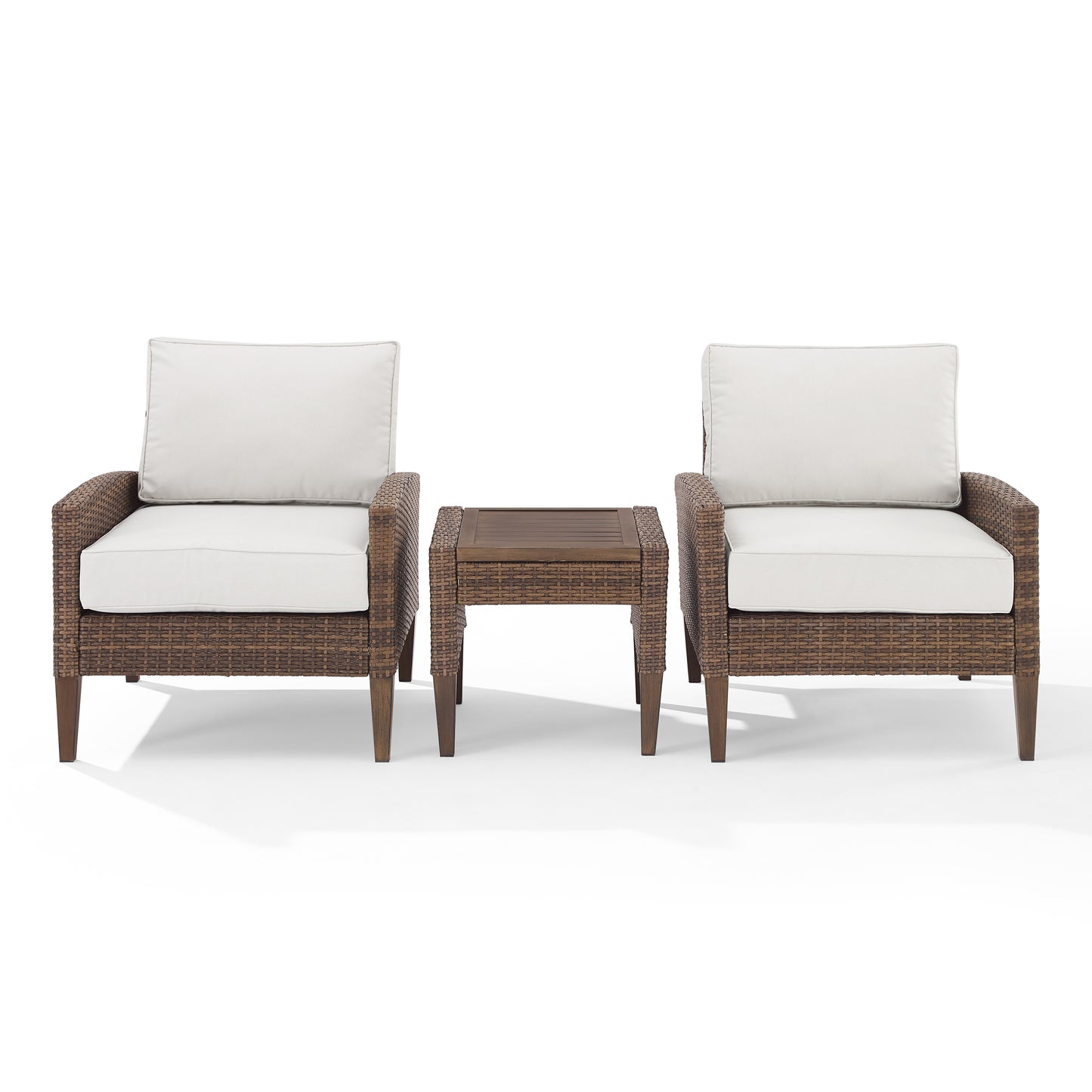 Capella 3Pc Outdoor Wicker Chair Set Creme/Brown - Side Table & 2 Armchairs