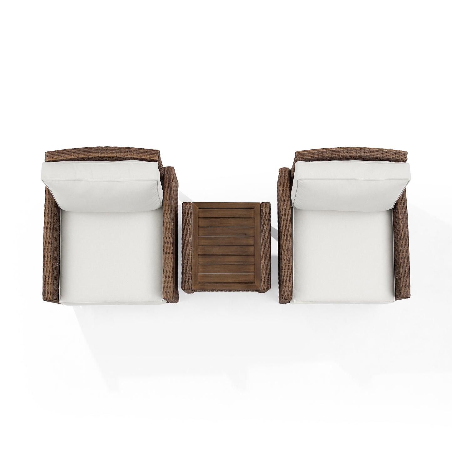 Capella 3Pc Outdoor Wicker Chair Set Creme/Brown - Side Table & 2 Armchairs