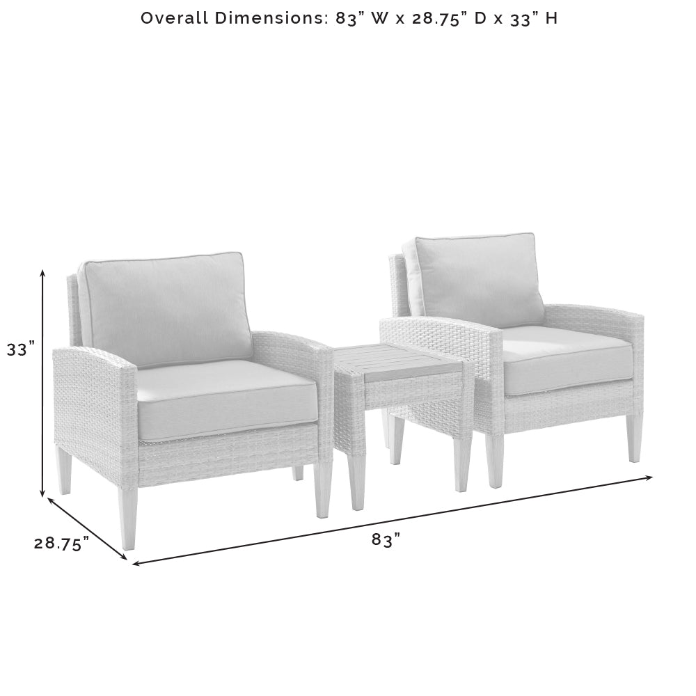 Capella 3Pc Outdoor Wicker Chair Set Gray/Acorn - Side Table & 2 Armchairs