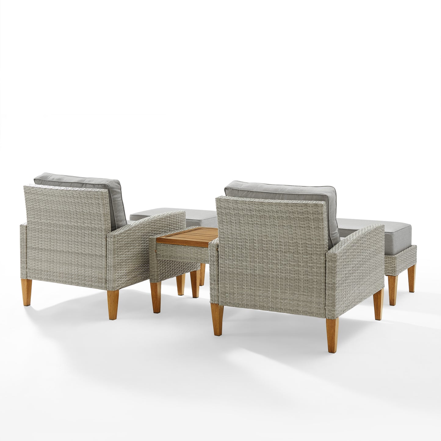 Capella 5Pc Outdoor Wicker Chair Set Gray/Acorn - Side Table, 2 Armchairs, & 2 Ottomans