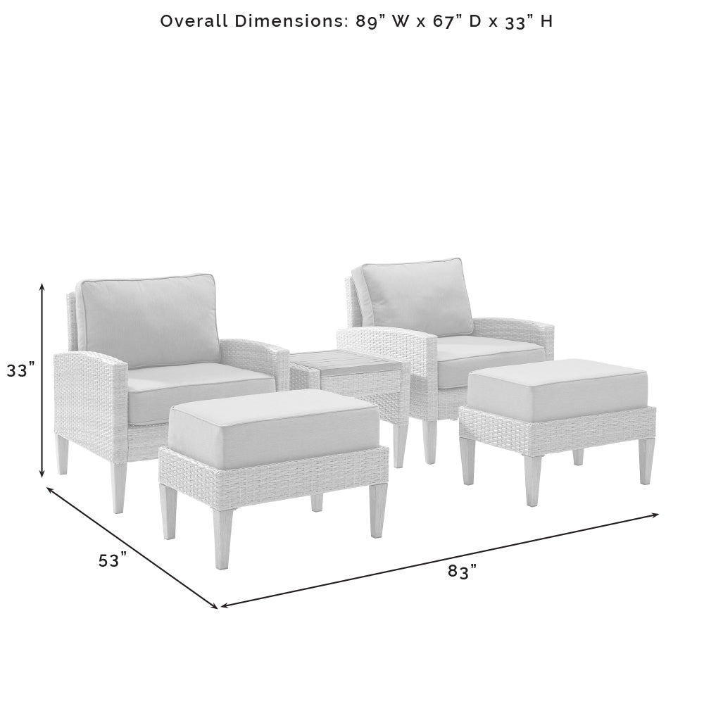 Capella 5Pc Outdoor Wicker Chair Set Gray/Acorn - Side Table, 2 Armchairs, & 2 Ottomans