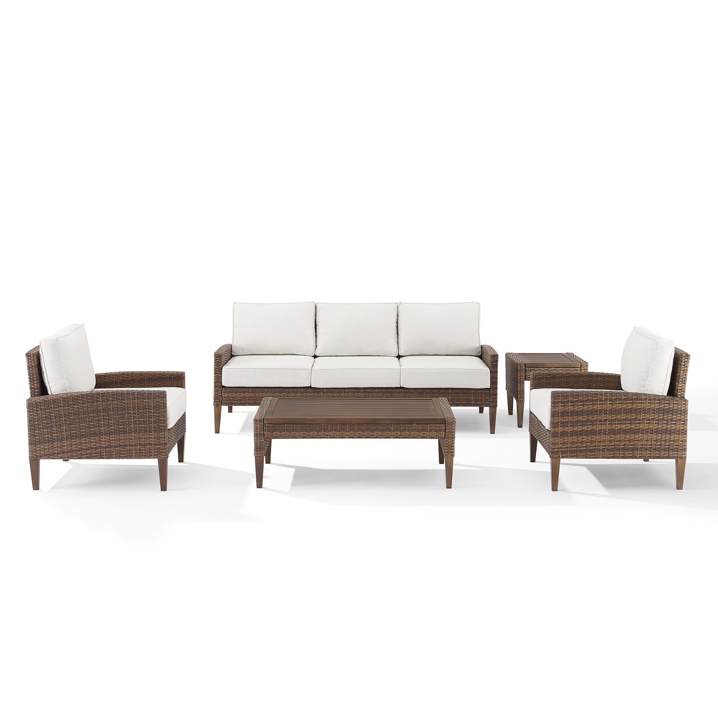 Capella 5Pc Outdoor Wicker Sofa Set Creme/Brown - Sofa, Coffee Table, Side Table, & 2 Armchairs