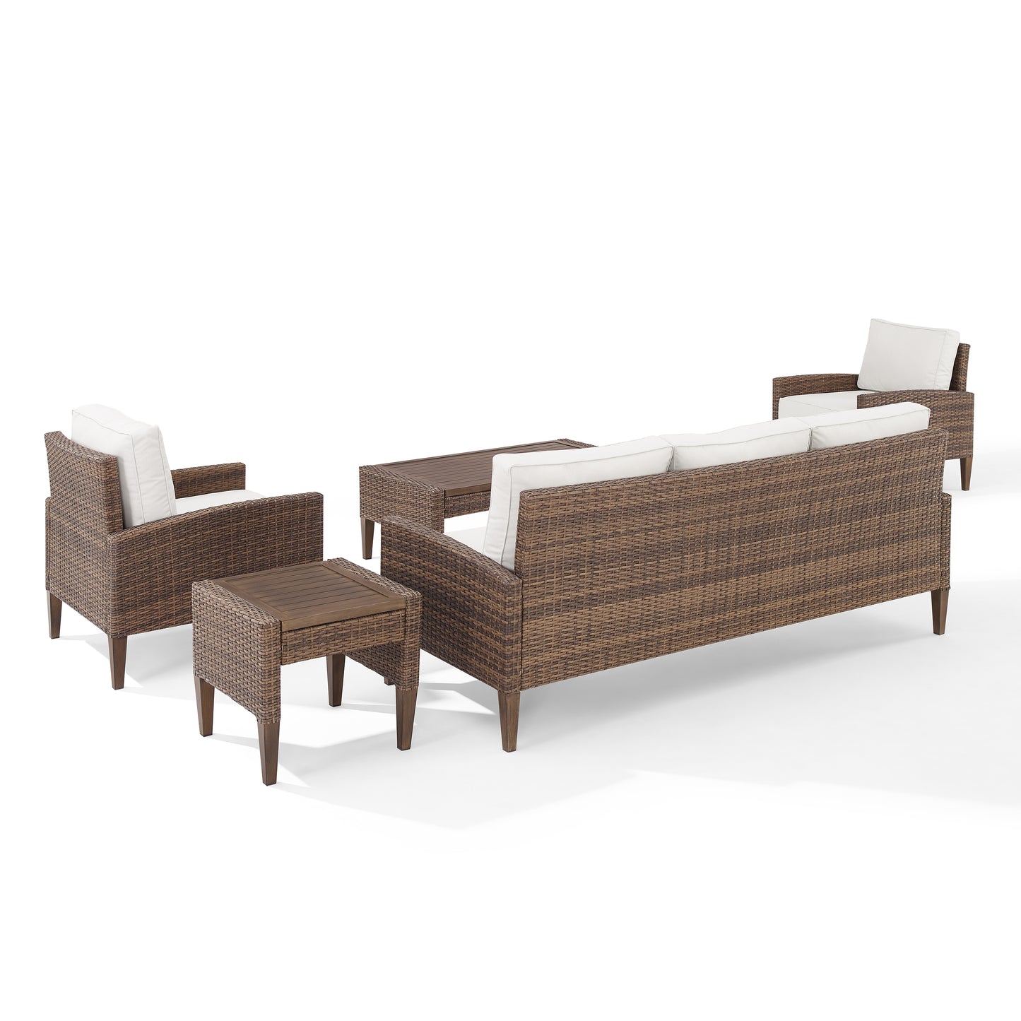 Capella 5Pc Outdoor Wicker Sofa Set Creme/Brown - Sofa, Coffee Table, Side Table, & 2 Armchairs