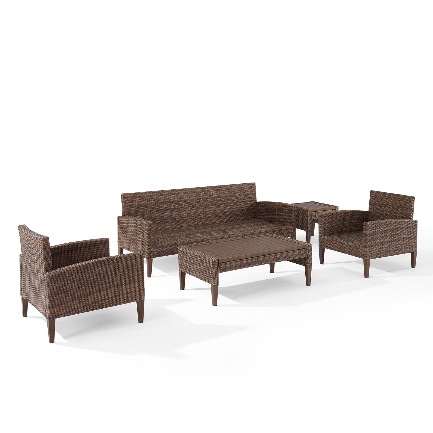 Capella 5Pc Outdoor Wicker Sofa Set Creme/Brown - Sofa, Coffee Table, Side Table, & 2 Armchairs