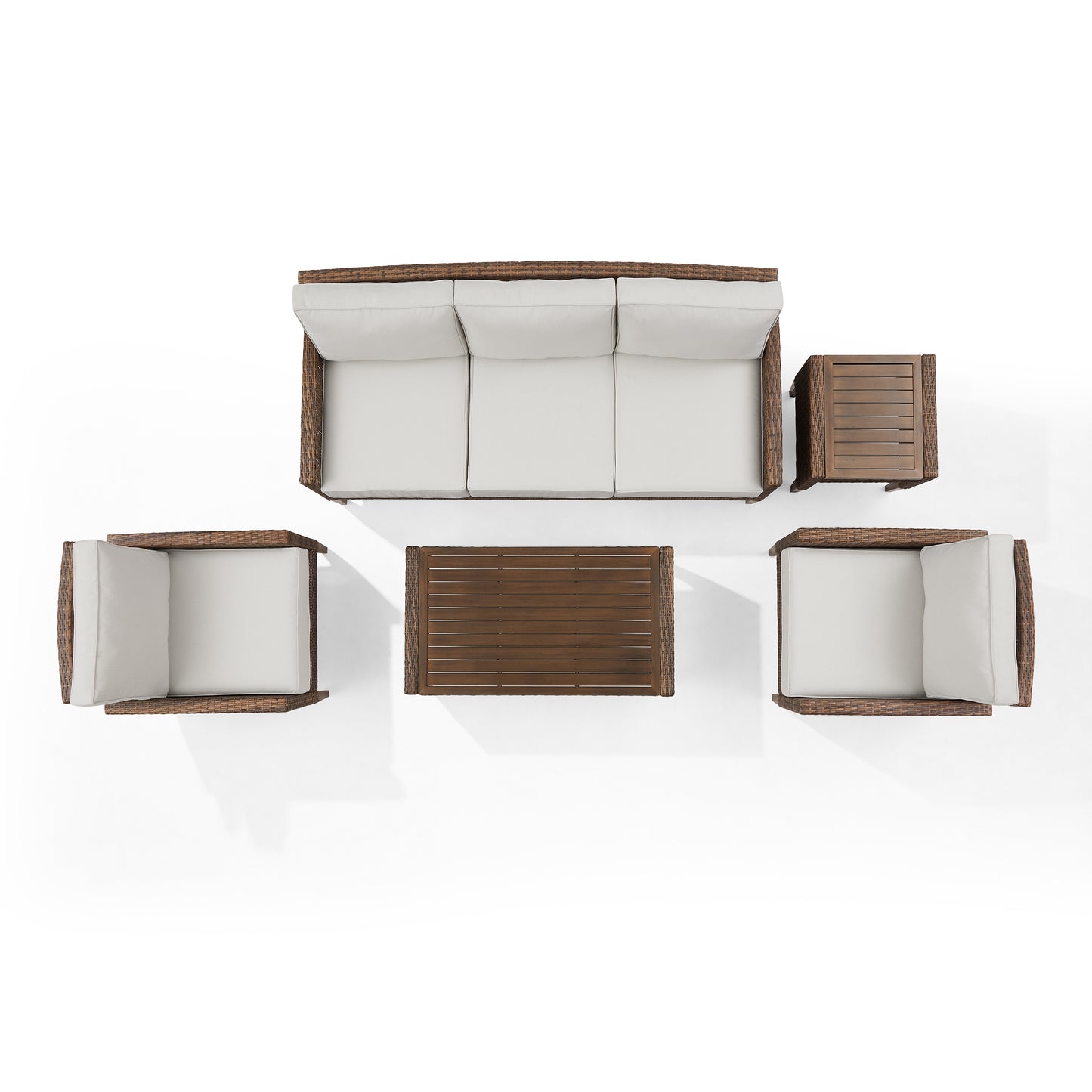 Capella 5Pc Outdoor Wicker Sofa Set Creme/Brown - Sofa, Coffee Table, Side Table, & 2 Armchairs