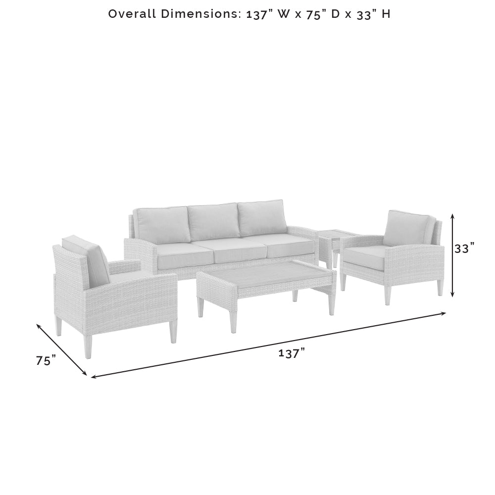 Capella 5Pc Outdoor Wicker Sofa Set Creme/Brown - Sofa, Coffee Table, Side Table, & 2 Armchairs