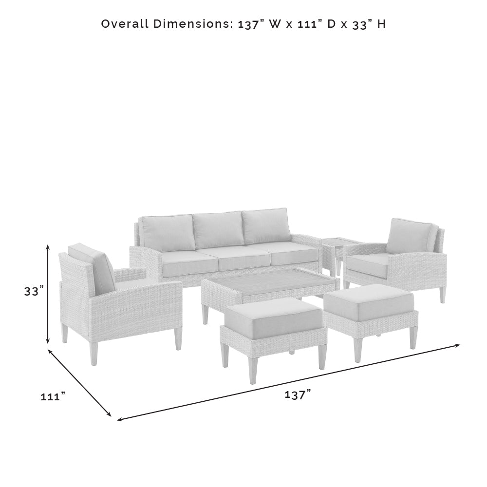 Capella 7Pc Outdoor Wicker Sofa Set Creme/Brown - Sofa, Coffee Table, Side Table, 2 Armchairs, & 2 Ottomans