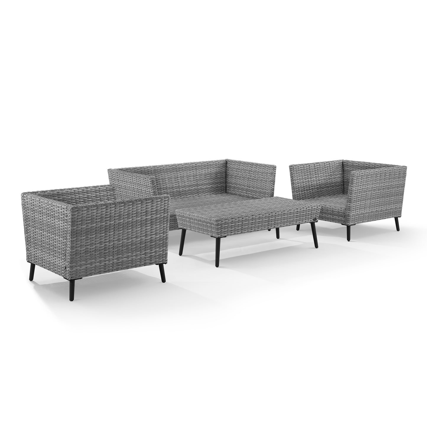 Richland 4Pc Outdoor Wicker Conversation Set Charcoal/Gray - Loveseat, Coffee Table, & 2 Arm Chairs