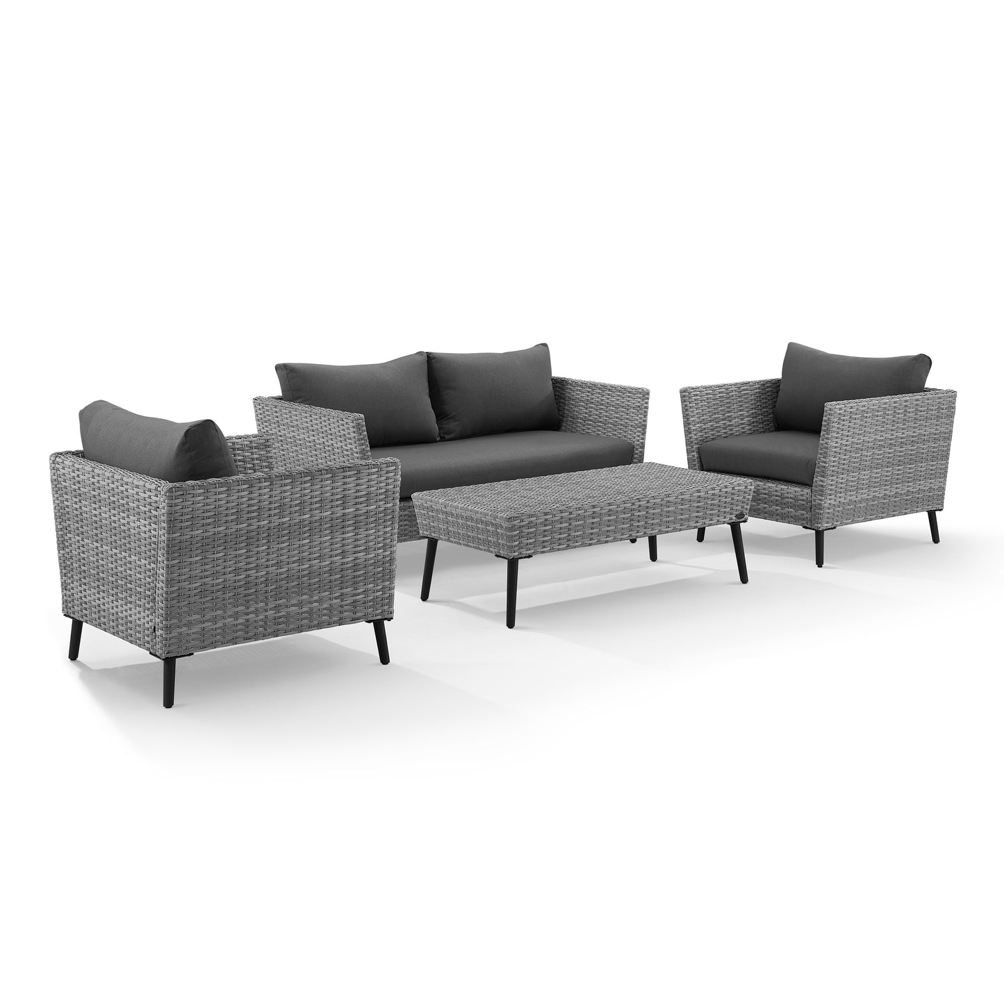 Richland 4Pc Outdoor Wicker Conversation Set Charcoal/Gray - Loveseat, Coffee Table, & 2 Arm Chairs