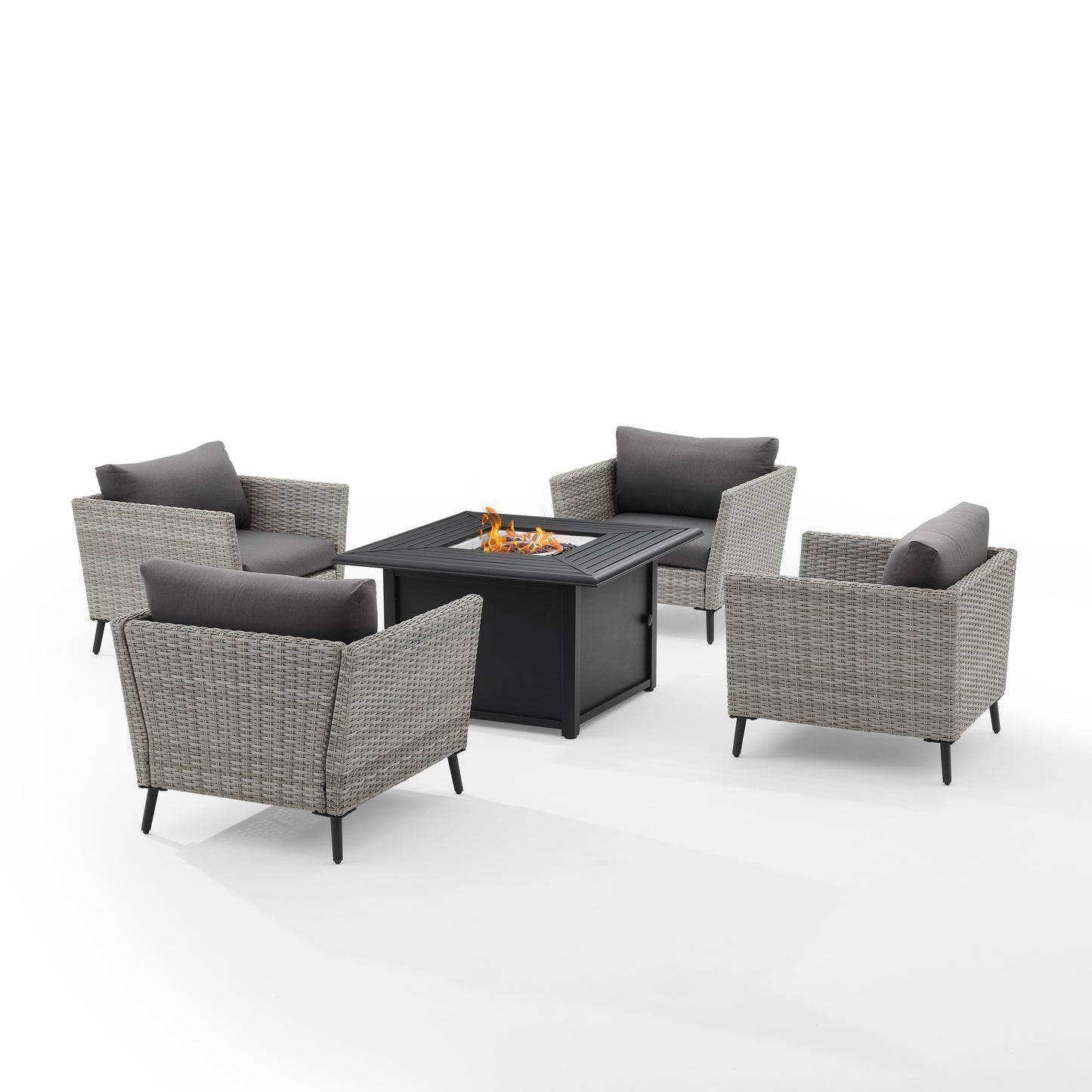 Richland 5Pc Outdoor Wicker Conversation Set W/Fire Table Gray/Black - Dante Fire Table & 4 Armchairs