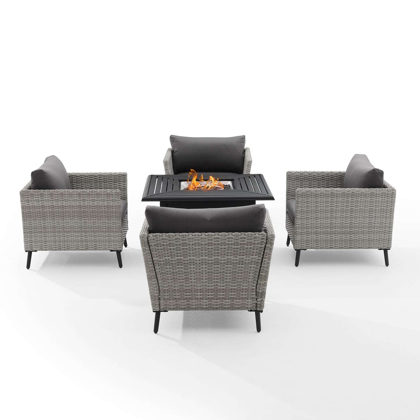 Richland 5Pc Outdoor Wicker Conversation Set W/Fire Table Gray/Black - Dante Fire Table & 4 Armchairs