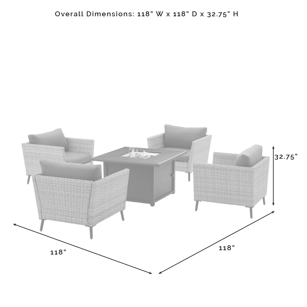 Richland 5Pc Outdoor Wicker Conversation Set W/Fire Table Gray/Black - Dante Fire Table & 4 Armchairs