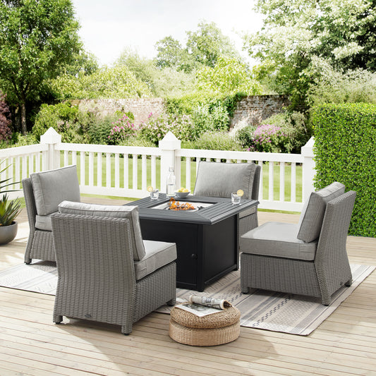 Bradenton 5Pc Outdoor Wicker Conversation Set W/Fire Table Gray/Gray - Dante Fire Table & 4 Armless Chairs