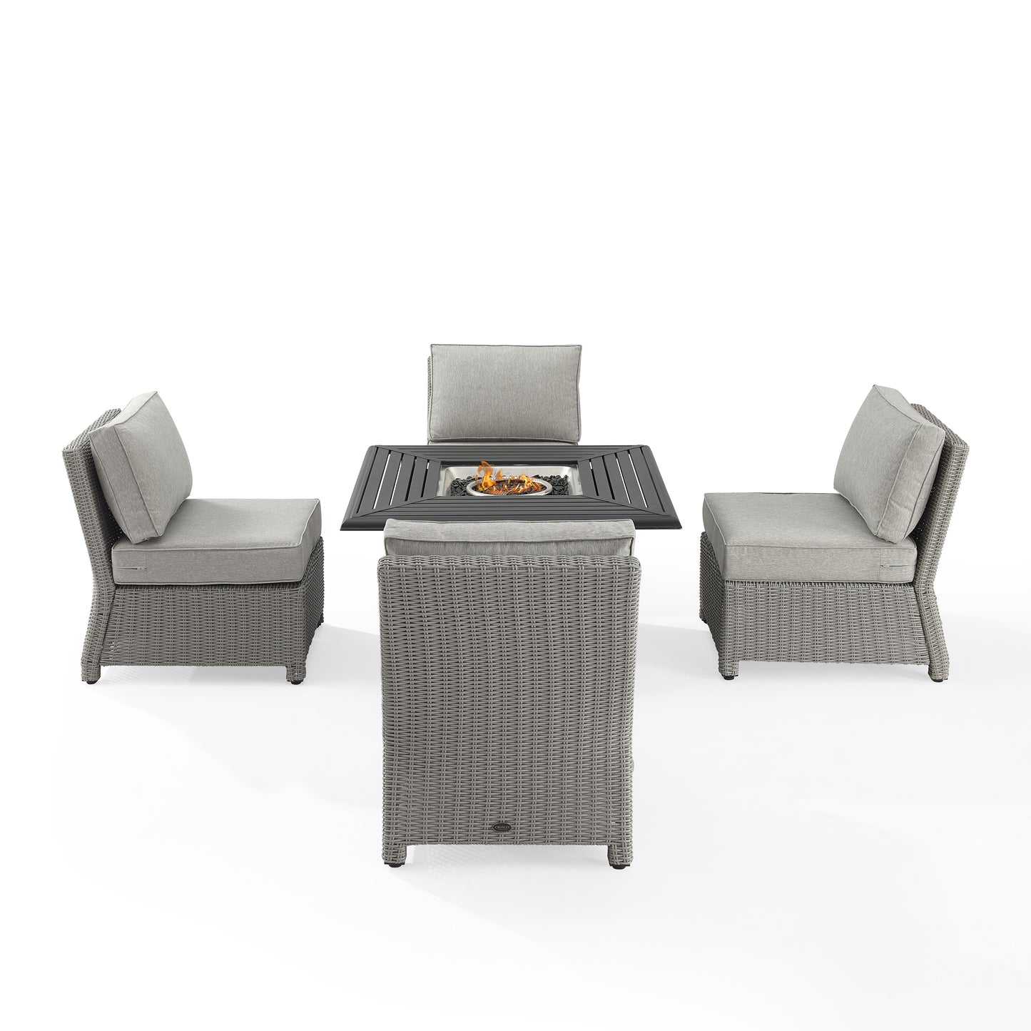 Bradenton 5Pc Outdoor Wicker Conversation Set W/Fire Table Gray/Gray - Dante Fire Table & 4 Armless Chairs