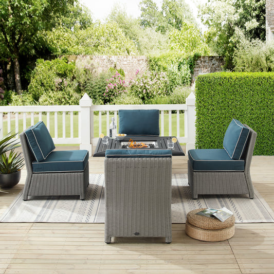 Bradenton 5Pc Outdoor Wicker Conversation Set W/Fire Table Navy/Gray - Dante Fire Table & 4 Armless Chairs