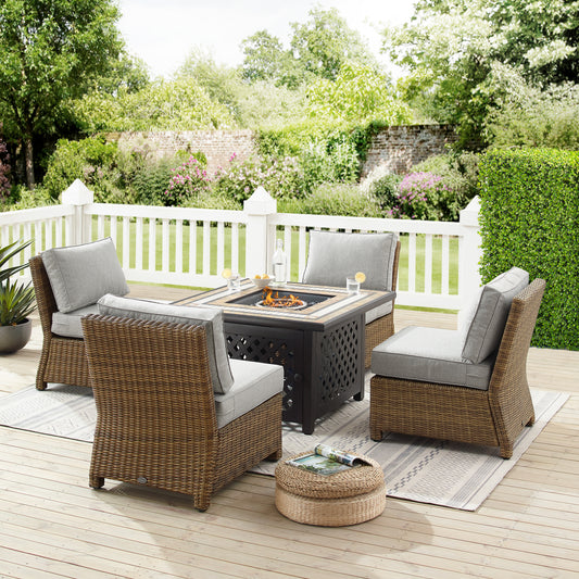 Bradenton 5Pc Outdoor Wicker Conversation Set W/Fire Table Gray/Weathered Brown - Tucson Fire Table & 4 Armless Chairs