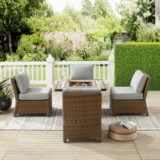 Bradenton 5Pc Outdoor Wicker Conversation Set W/Fire Table Gray/Weathered Brown - Tucson Fire Table & 4 Armless Chairs