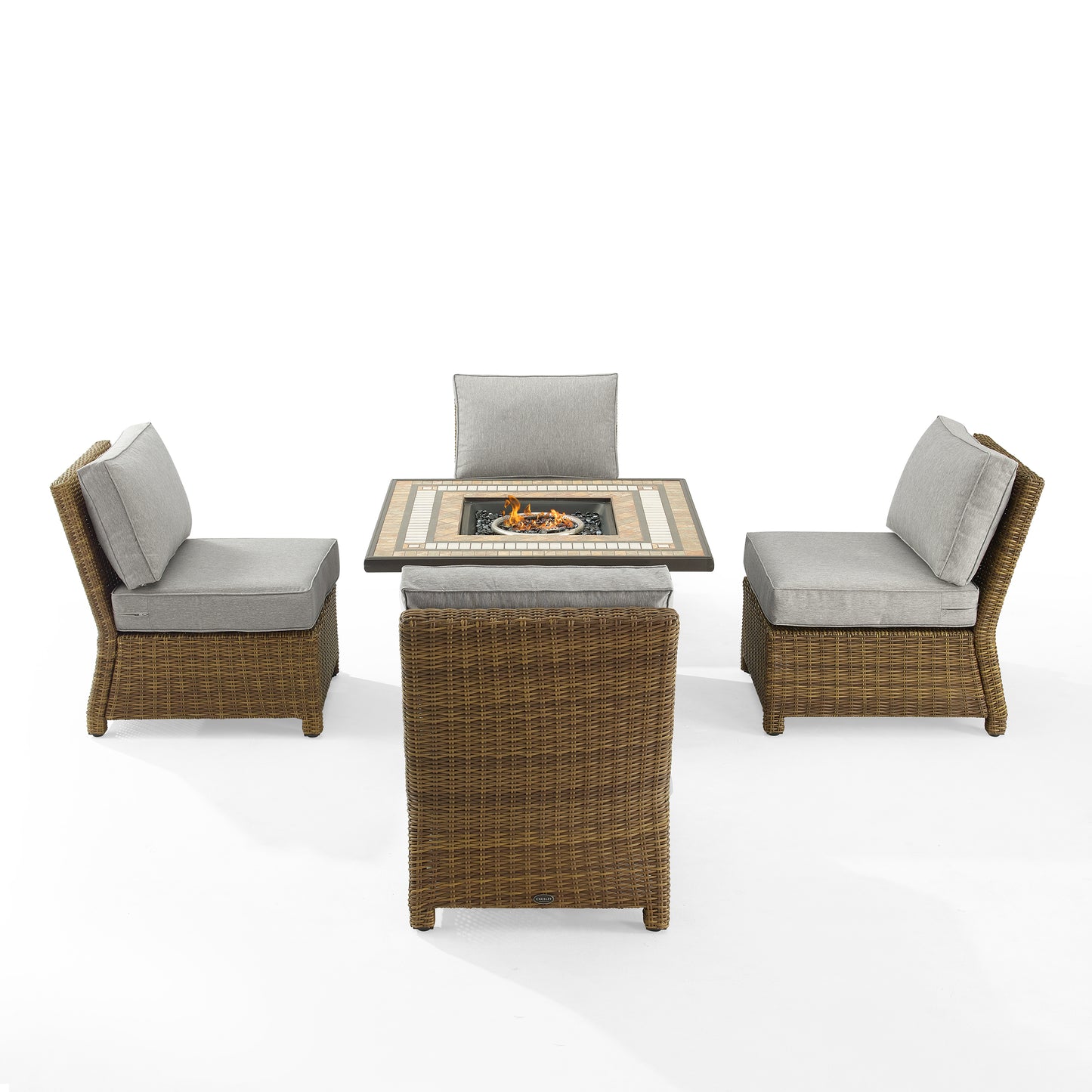 Bradenton 5Pc Outdoor Wicker Conversation Set W/Fire Table Gray/Weathered Brown - Tucson Fire Table & 4 Armless Chairs