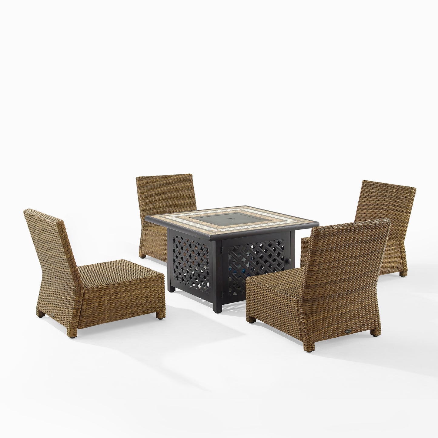 Bradenton 5Pc Outdoor Wicker Conversation Set W/Fire Table Gray/Weathered Brown - Tucson Fire Table & 4 Armless Chairs