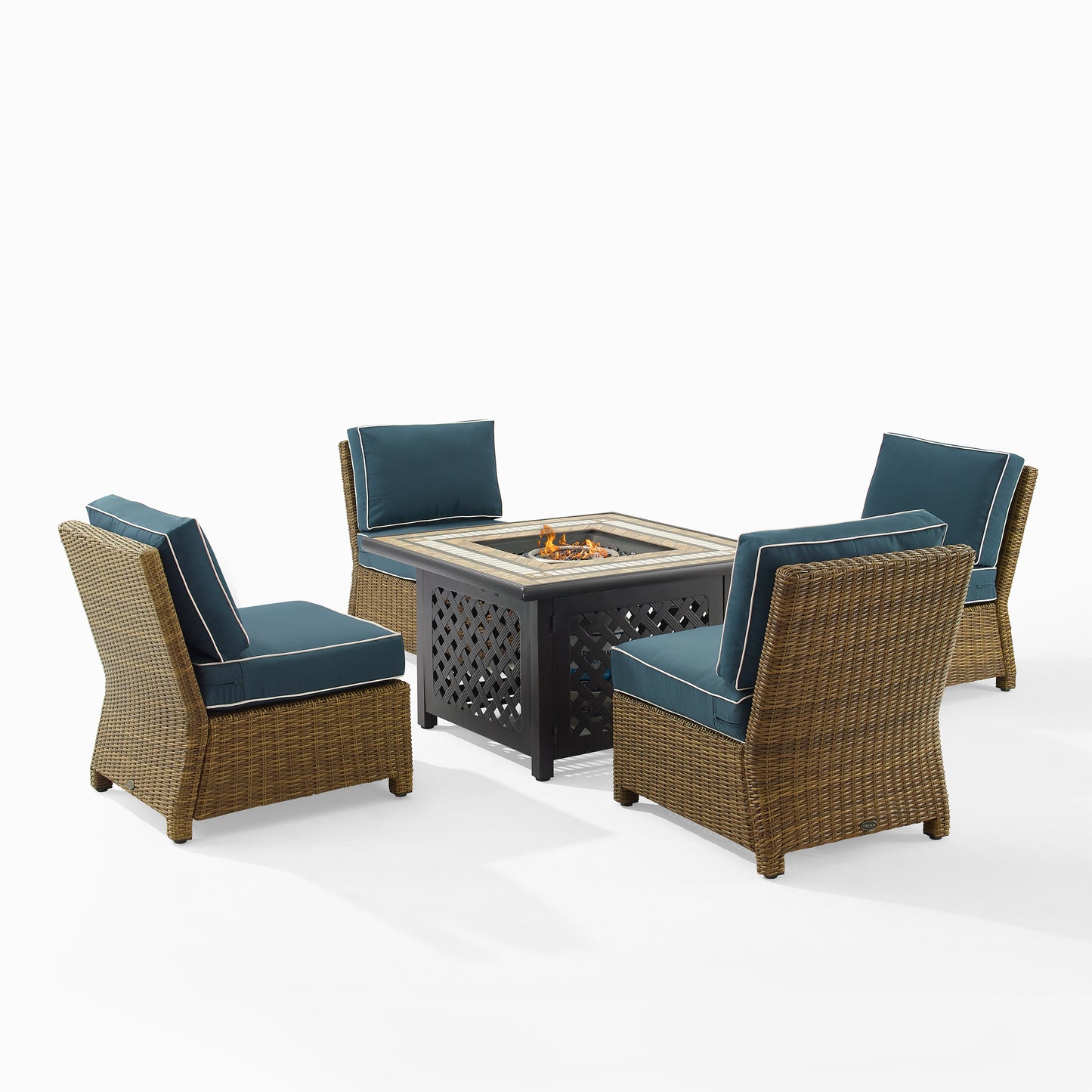 Bradenton 5Pc Outdoor Wicker Conversation Set W/Fire Table Navy/Weathered Brown - Tucson Fire Table & 4 Armless Chairs