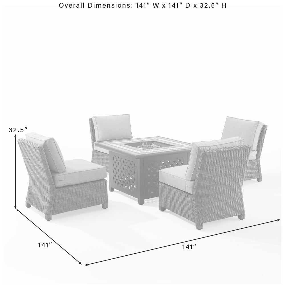 Bradenton 5Pc Outdoor Wicker Conversation Set W/Fire Table Navy/Weathered Brown - Tucson Fire Table & 4 Armless Chairs