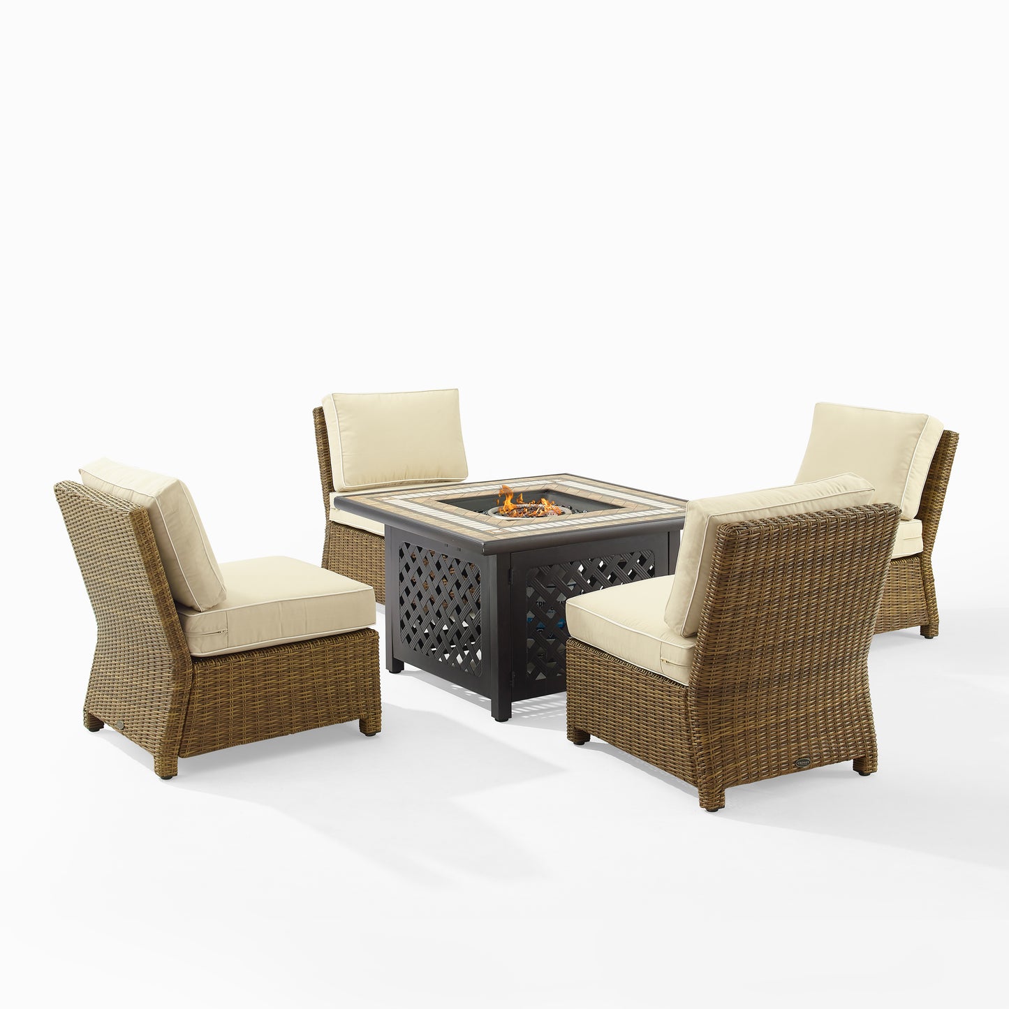 Bradenton 5Pc Outdoor Wicker Conversation Set W/Fire Table Sand/Weathered Brown - Tucson Fire Table & 4 Armless Chairs