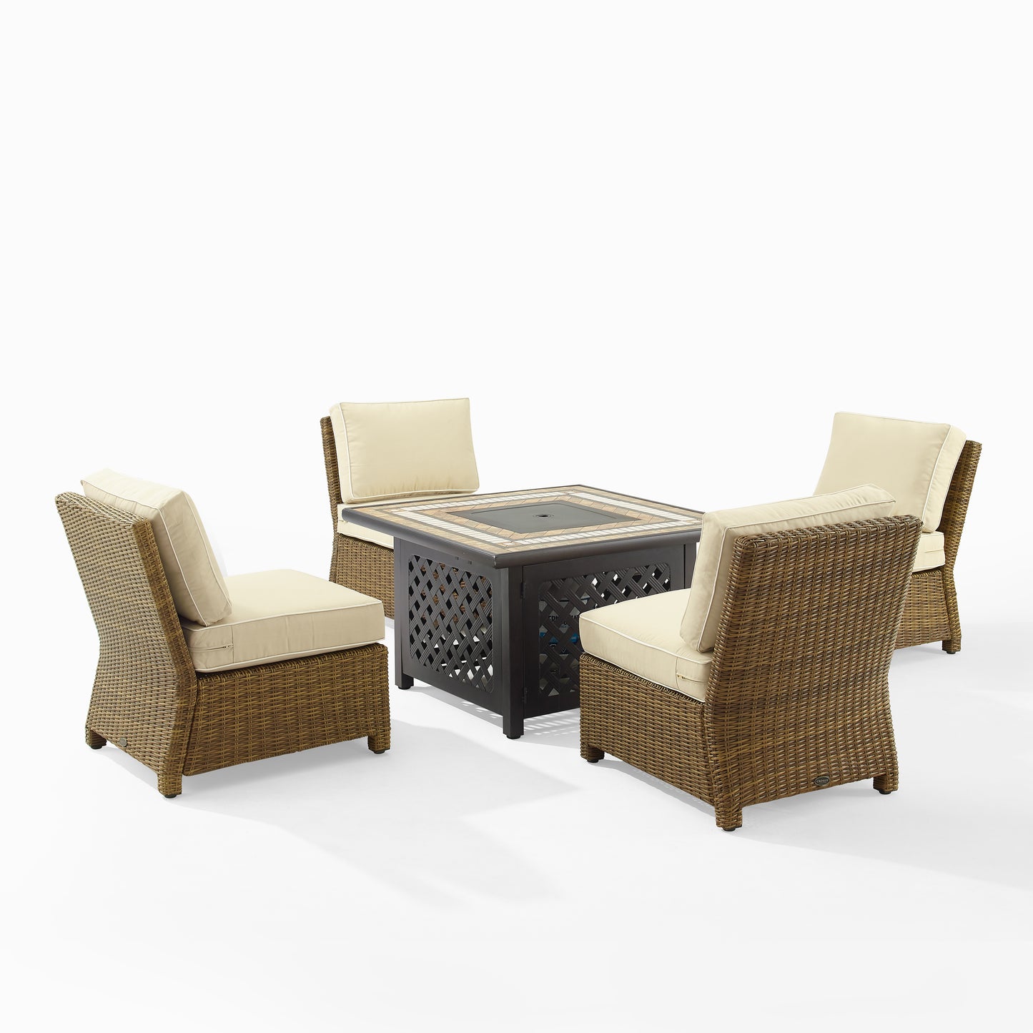 Bradenton 5Pc Outdoor Wicker Conversation Set W/Fire Table Sand/Weathered Brown - Tucson Fire Table & 4 Armless Chairs