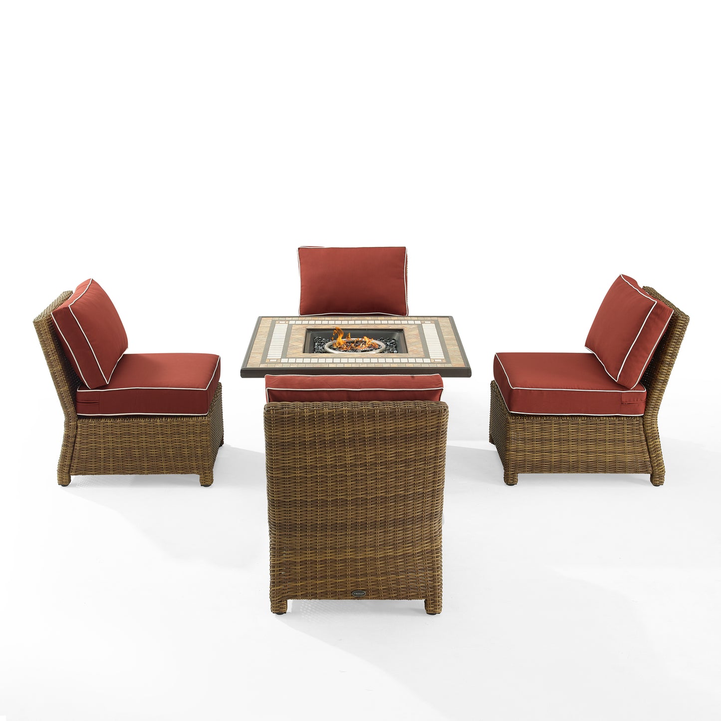 Bradenton 5Pc Outdoor Wicker Conversation Set W/Fire Table Sangria/Weathered Brown - Tucson Fire Table & 4 Armless Chairs