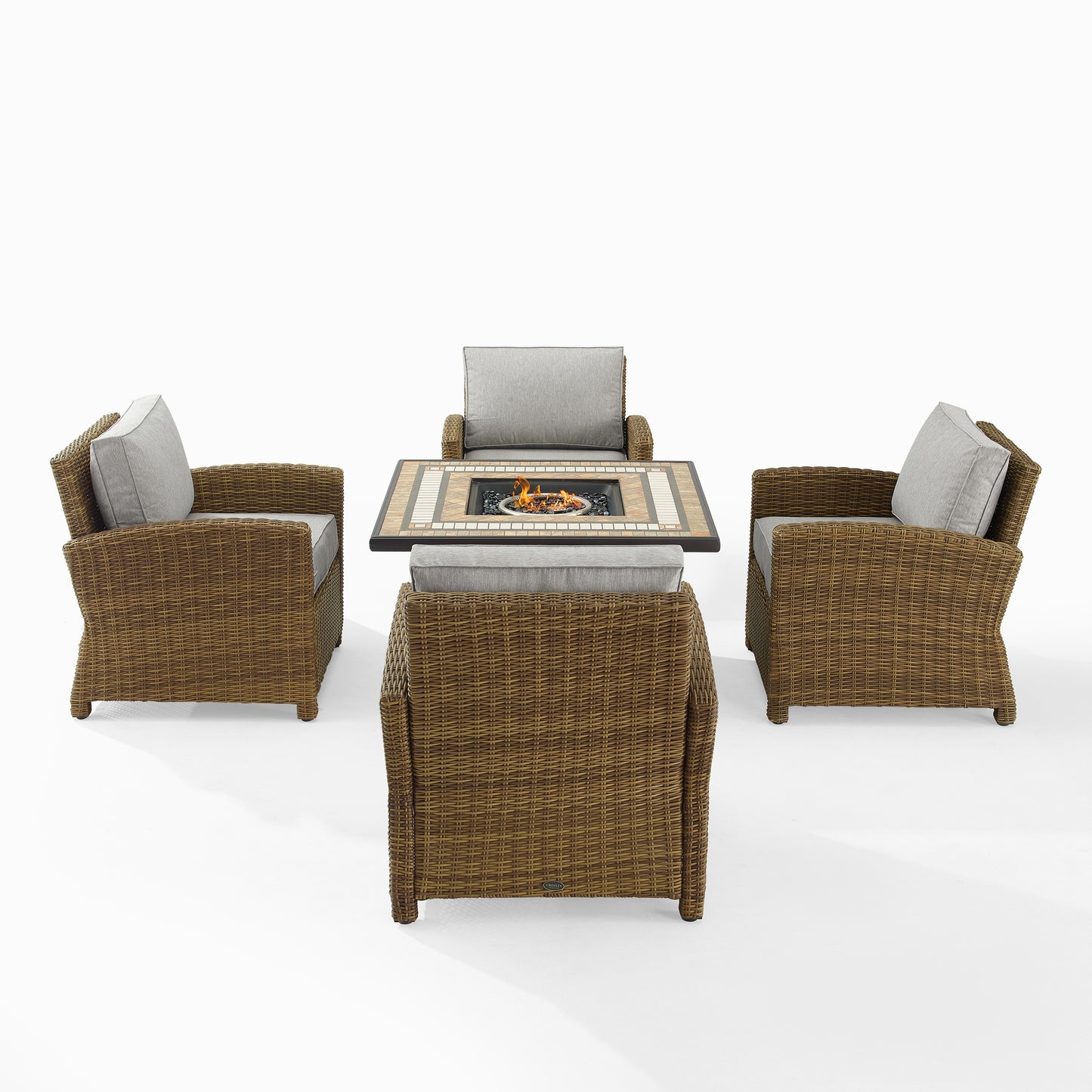 Bradenton 5Pc Outdoor Wicker Conversation Set W/Fire Table Gray/Weathered Brown - Tucson Fire Table & 4 Armchairs