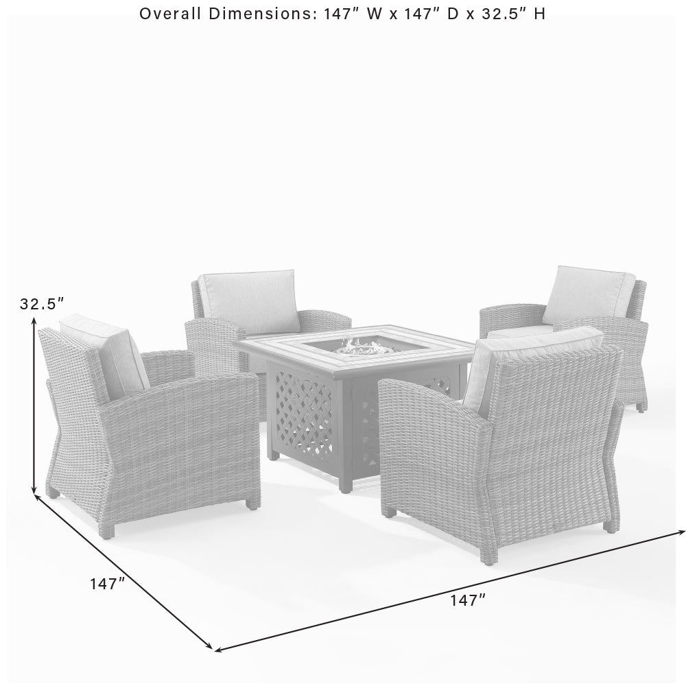 Bradenton 5Pc Outdoor Wicker Conversation Set W/Fire Table Gray/Weathered Brown - Tucson Fire Table & 4 Armchairs