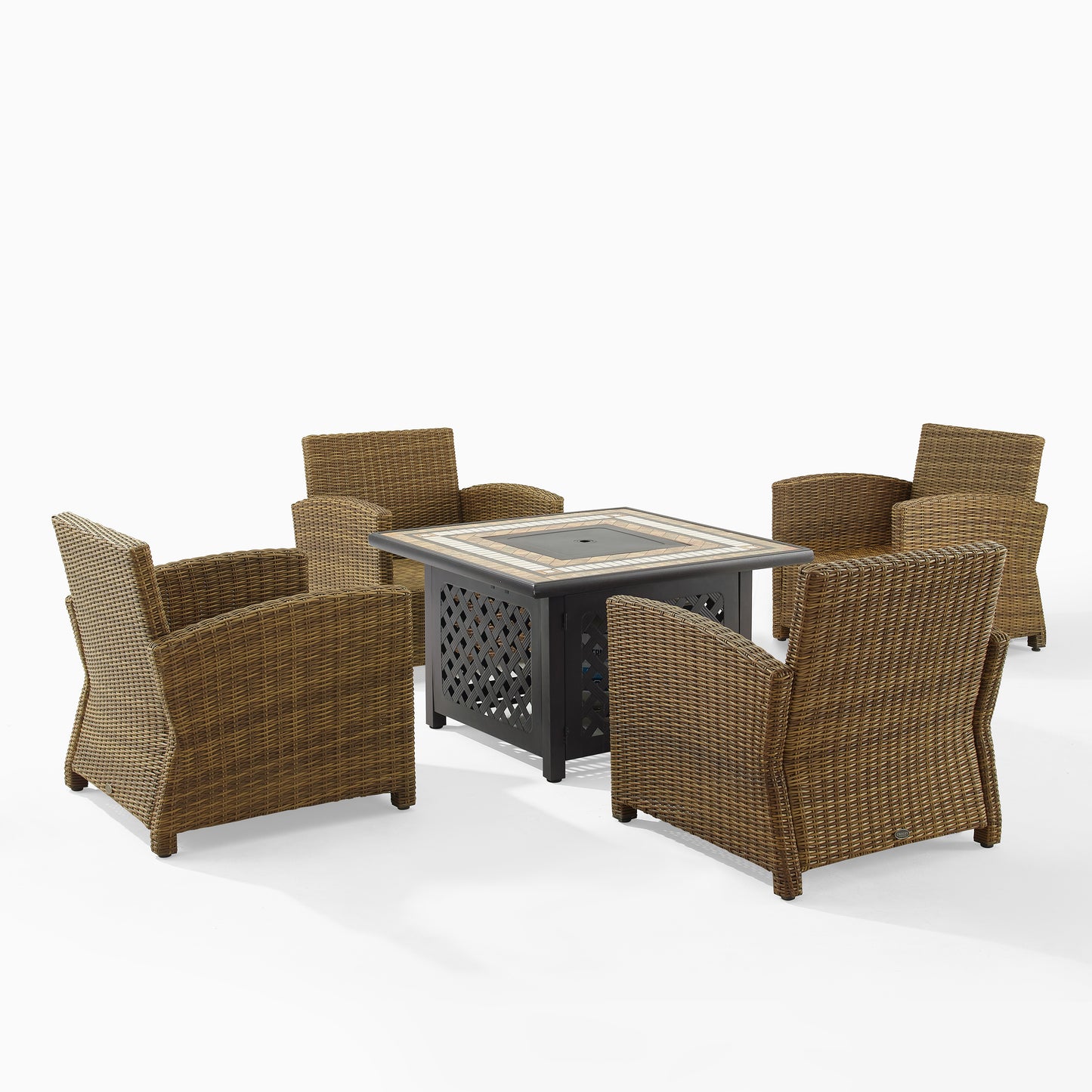 Bradenton 5Pc Outdoor Wicker Conversation Set W/Fire Table Navy/Weathered Brown - Tucson Fire Table & 4 Armchairs