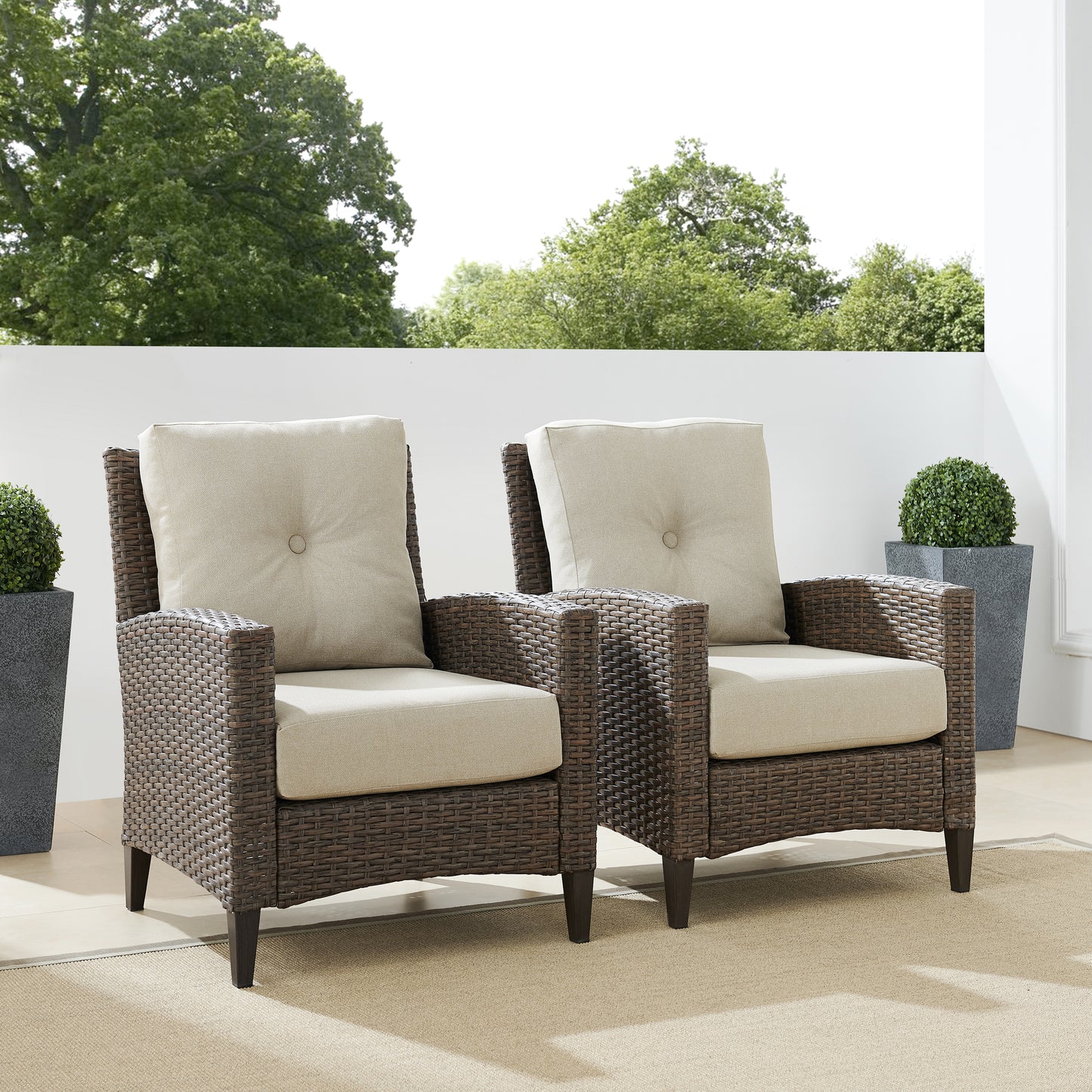 Rockport Outdoor Wicker 2Pc High Back Chair Set Oatmeal/Light Brown - 2 Armchairs