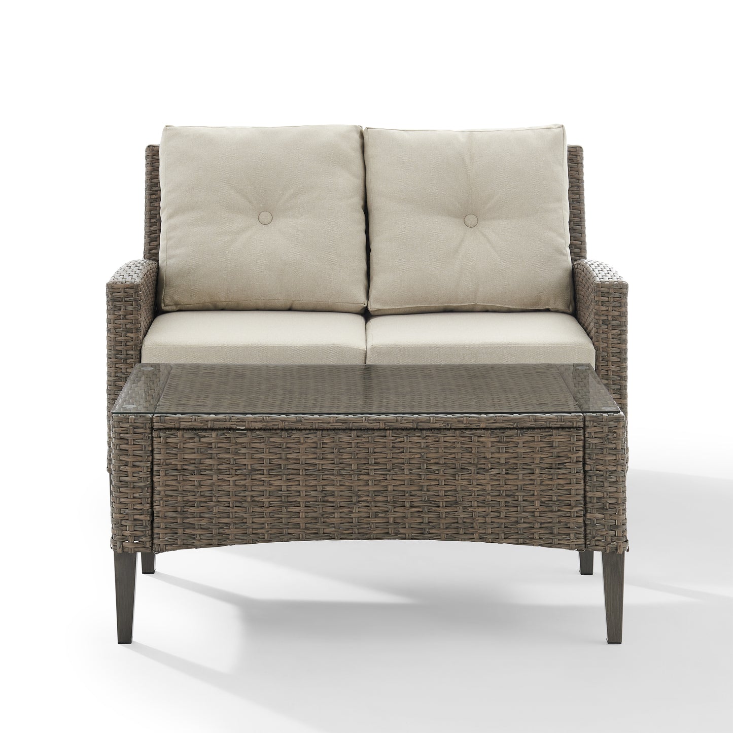 Rockport Outdoor Wicker 2Pc High Back Conversation Set Oatmeal/Light Brown - Loveseat & Coffee Table