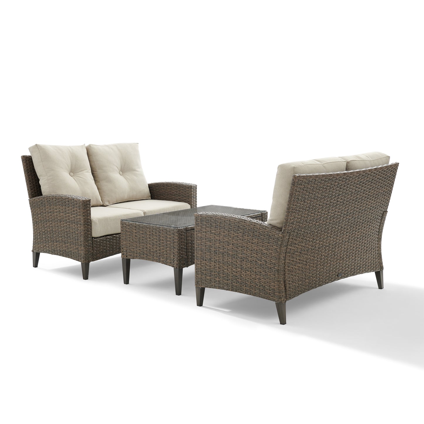 Rockport Outdoor Wicker 3Pc High Back Conversation Set Oatmeal/Light Brown - Coffee Table & 2 Loveseats