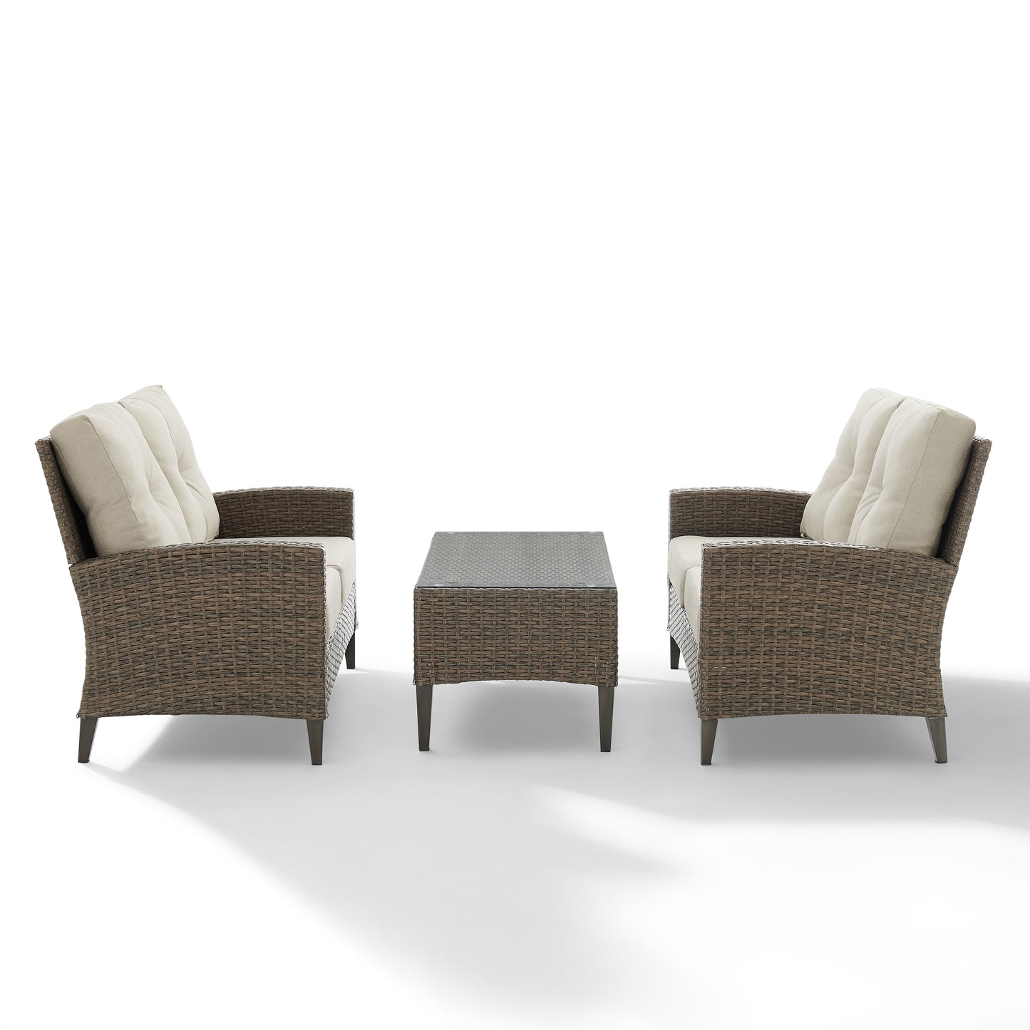 Rockport Outdoor Wicker 3Pc High Back Conversation Set Oatmeal/Light Brown - Coffee Table & 2 Loveseats