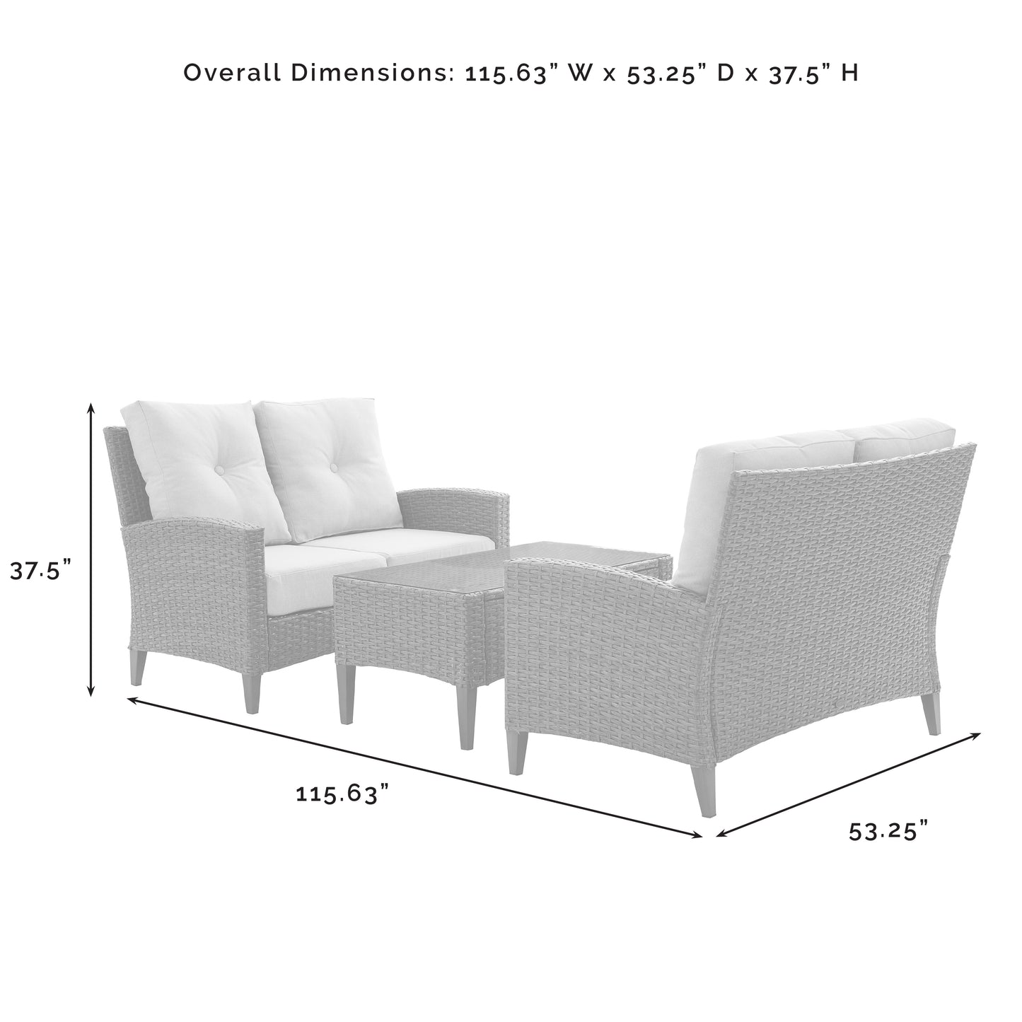 Rockport Outdoor Wicker 3Pc High Back Conversation Set Oatmeal/Light Brown - Coffee Table & 2 Loveseats