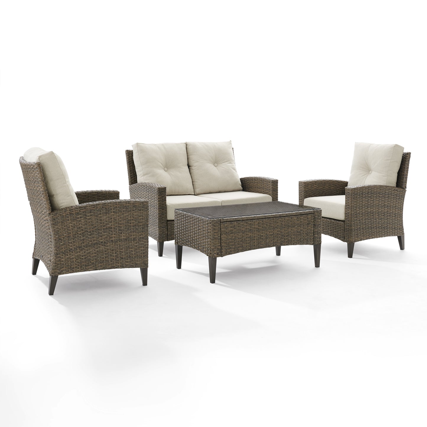 Rockport Outdoor Wicker 4Pc High Back Conversation Set Oatmeal/Light Brown - Loveseat, Coffee Table, & 2 Arm Chairs