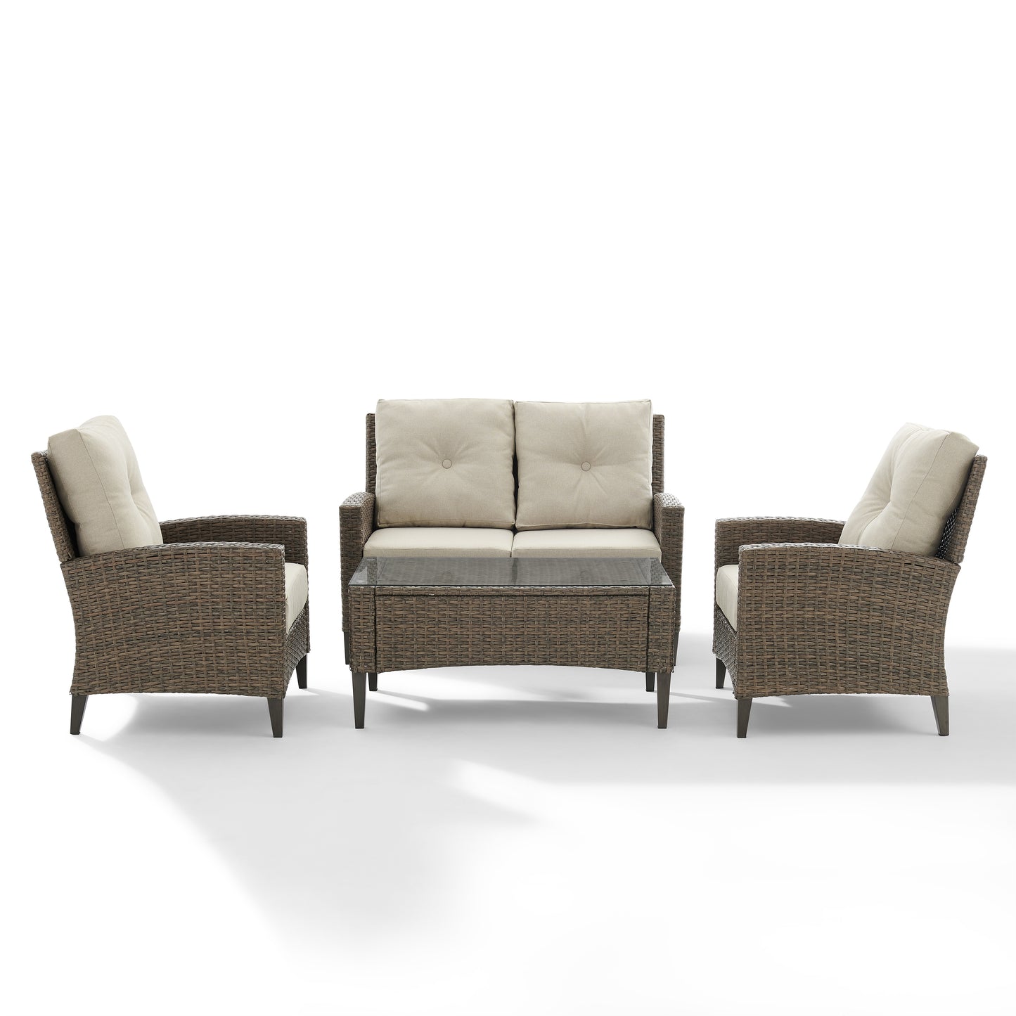 Rockport Outdoor Wicker 4Pc High Back Conversation Set Oatmeal/Light Brown - Loveseat, Coffee Table, & 2 Arm Chairs